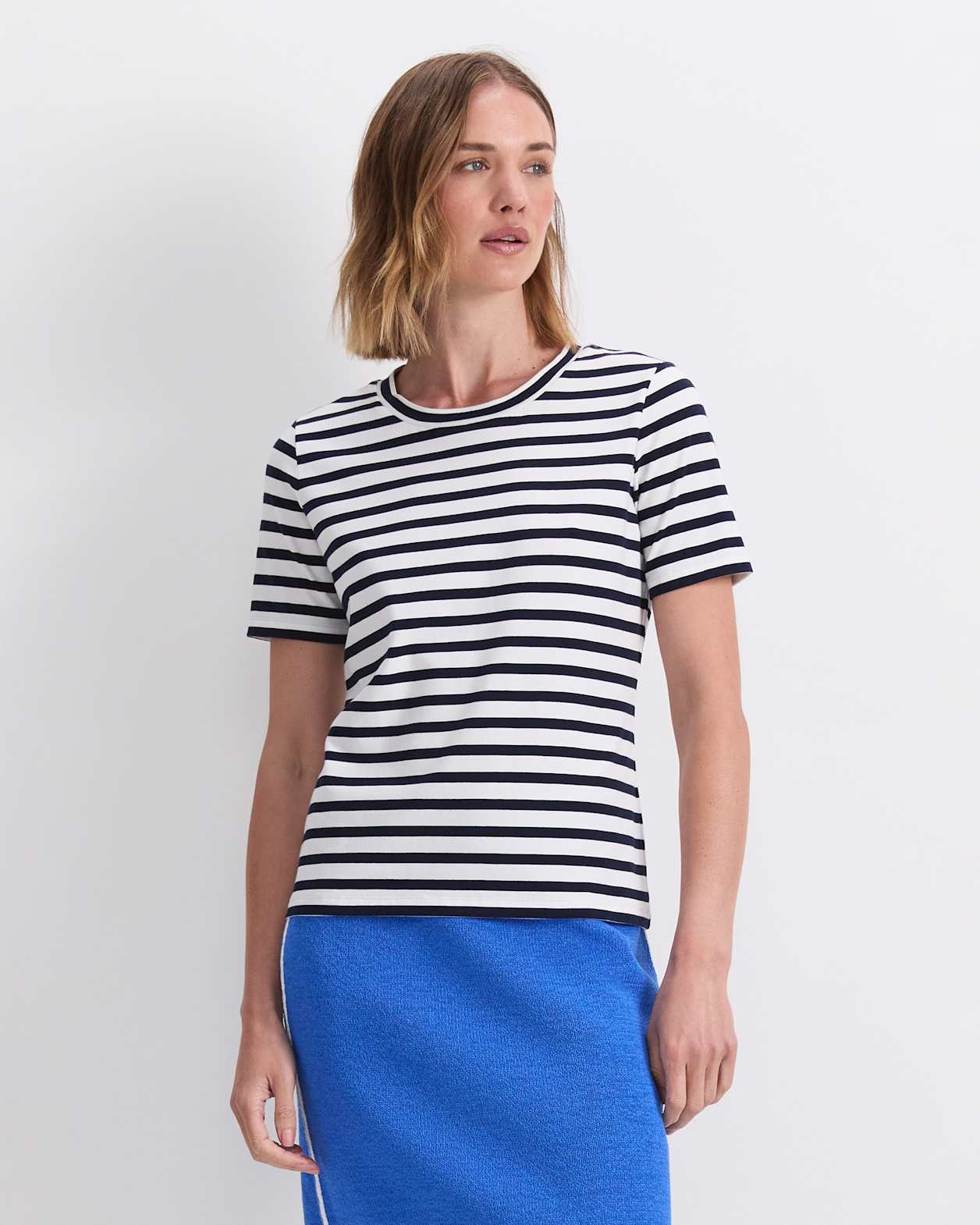 Maria Mercerised Tee in WHITE/NAVY