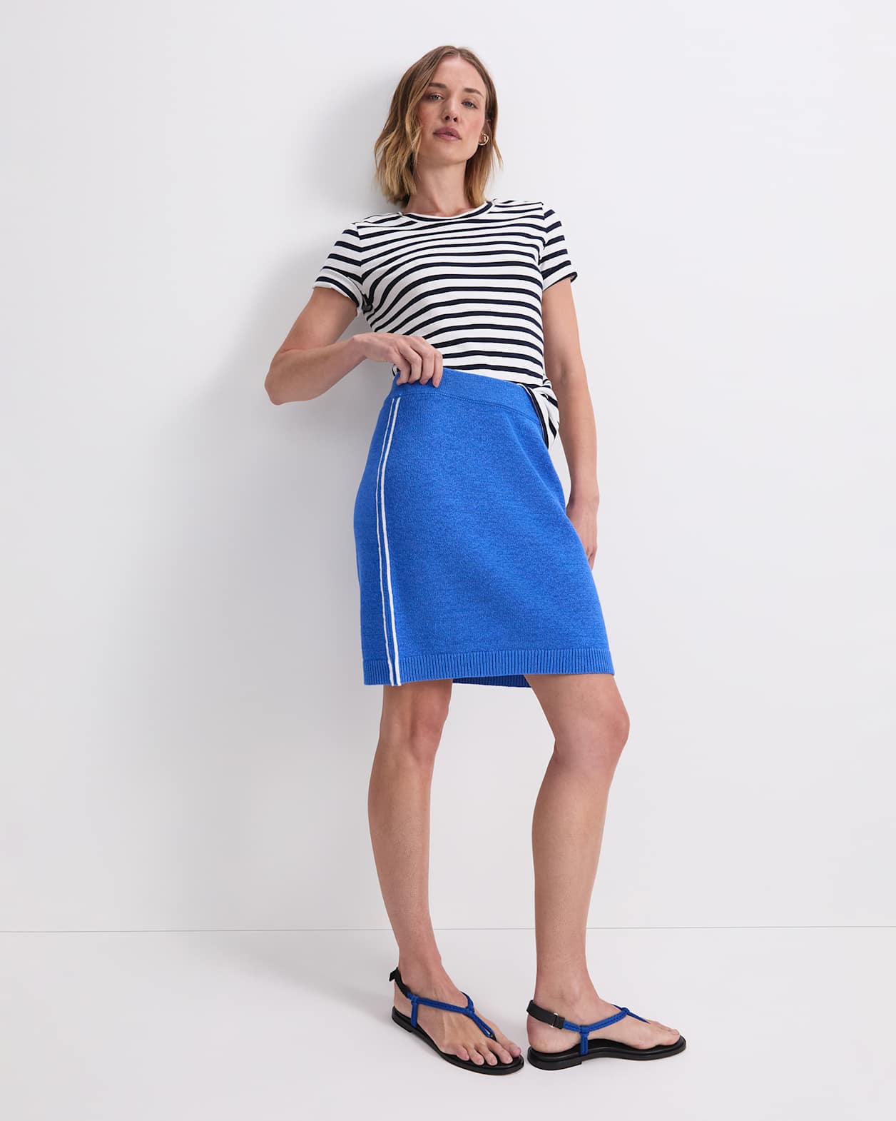 Maria Mercerised Tee in WHITE/NAVY