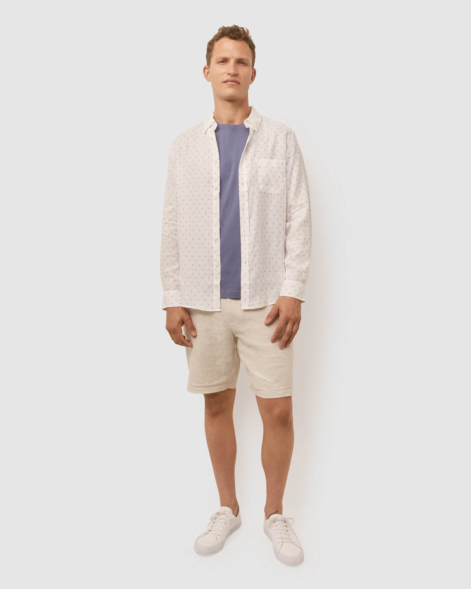 Printed Linen Shirt in BLUE