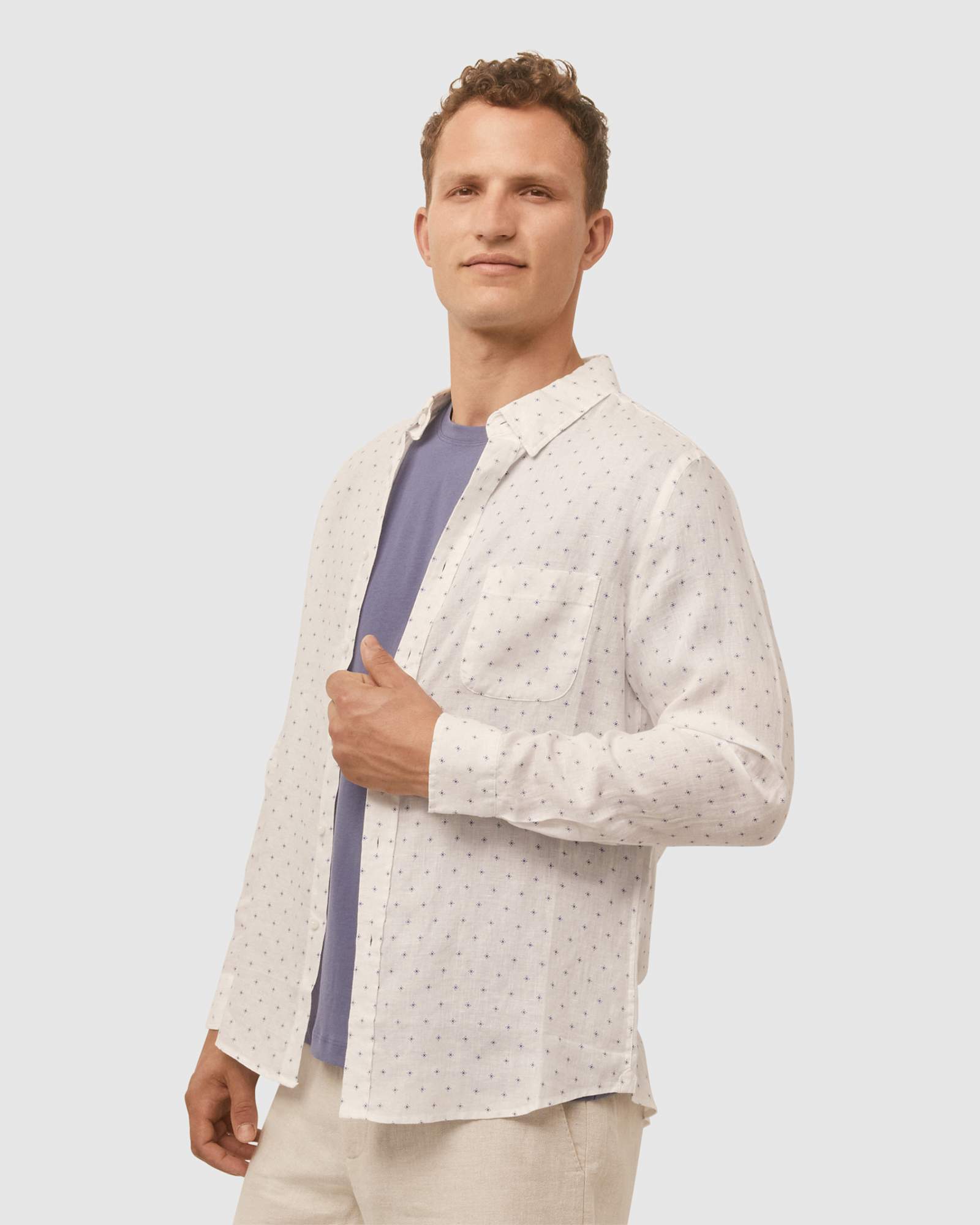 Printed Linen Shirt in BLUE