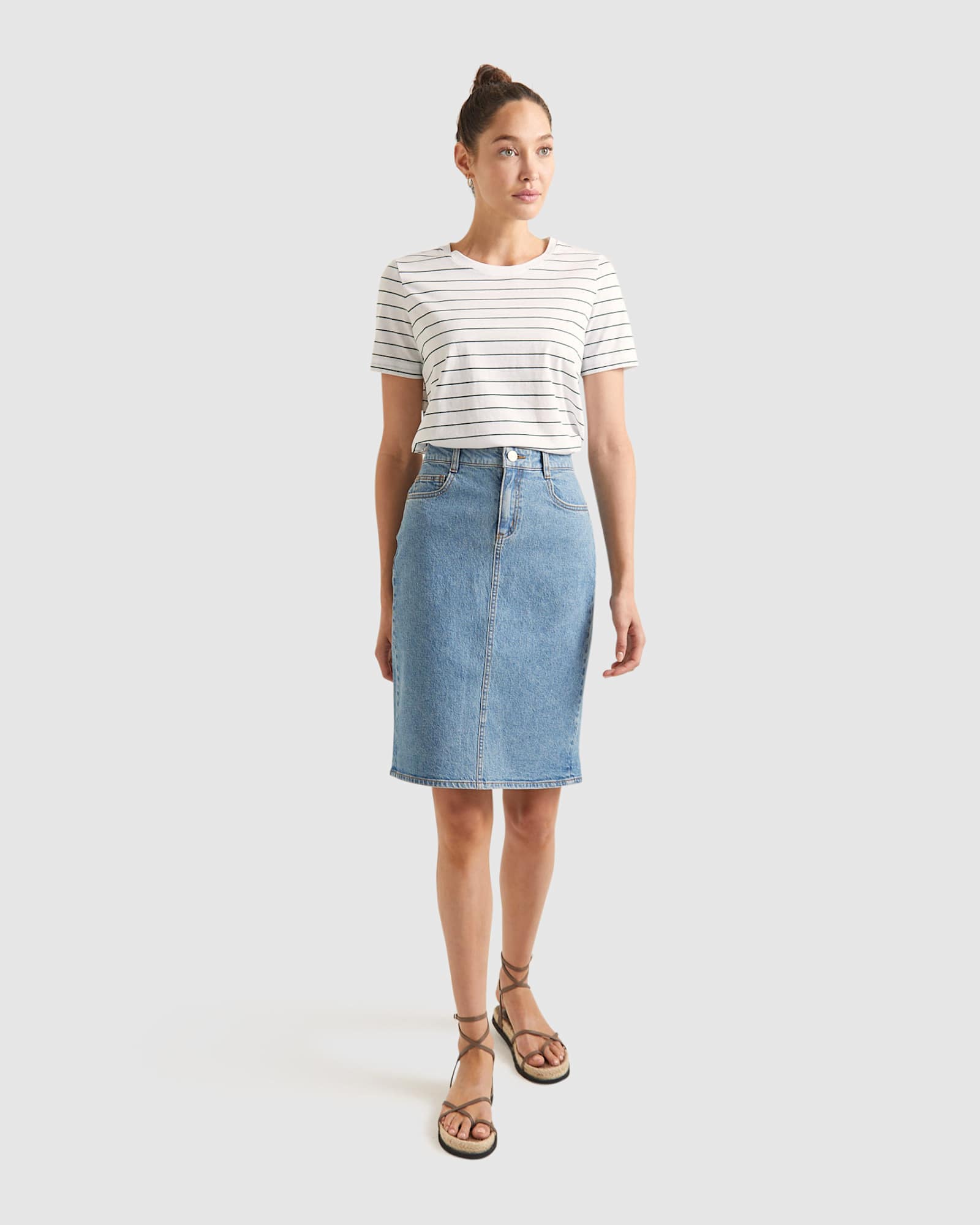 Brodie Denim Skirt in WASHED DENIM