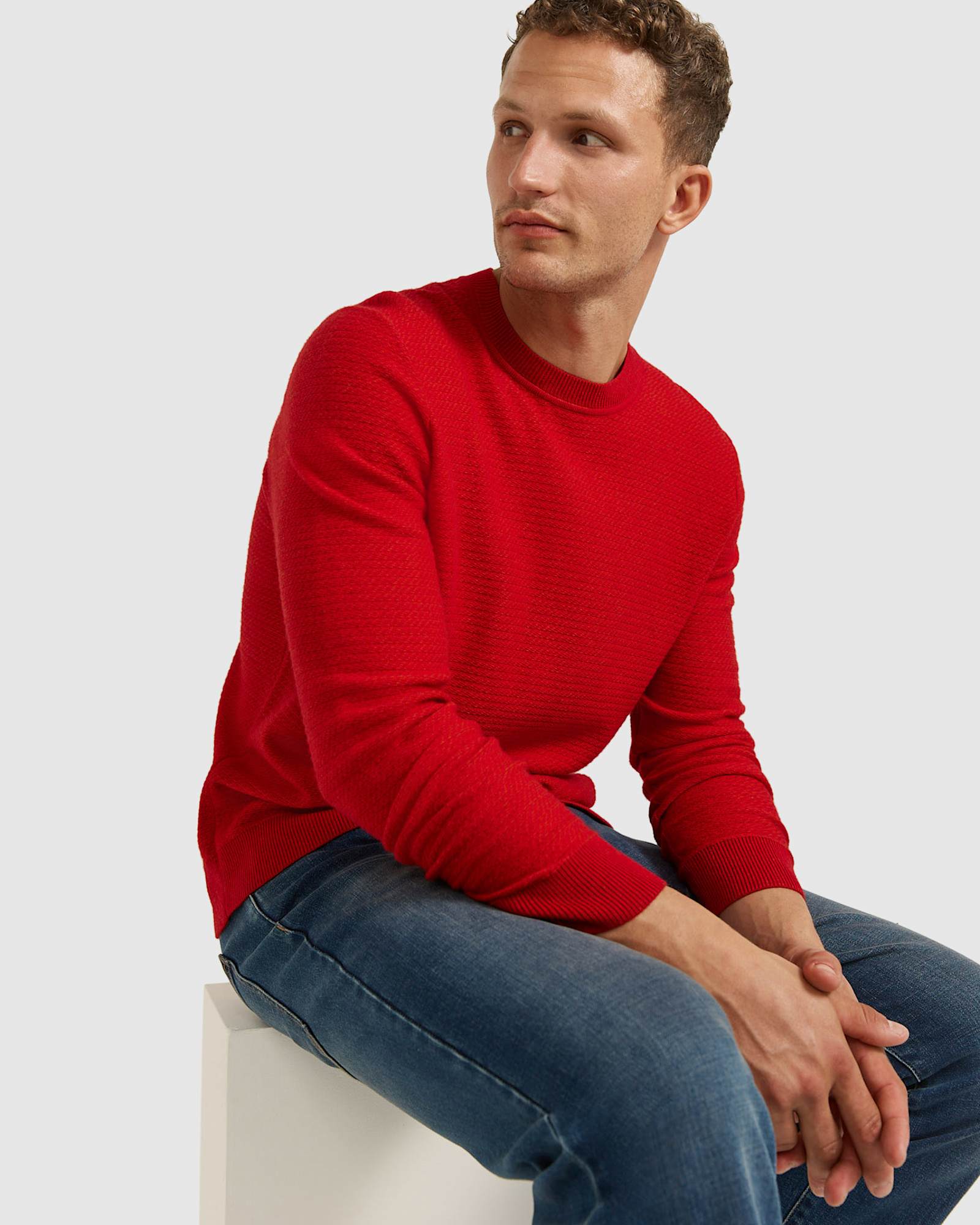 Ethan Wool Blend Crew Knit in RED