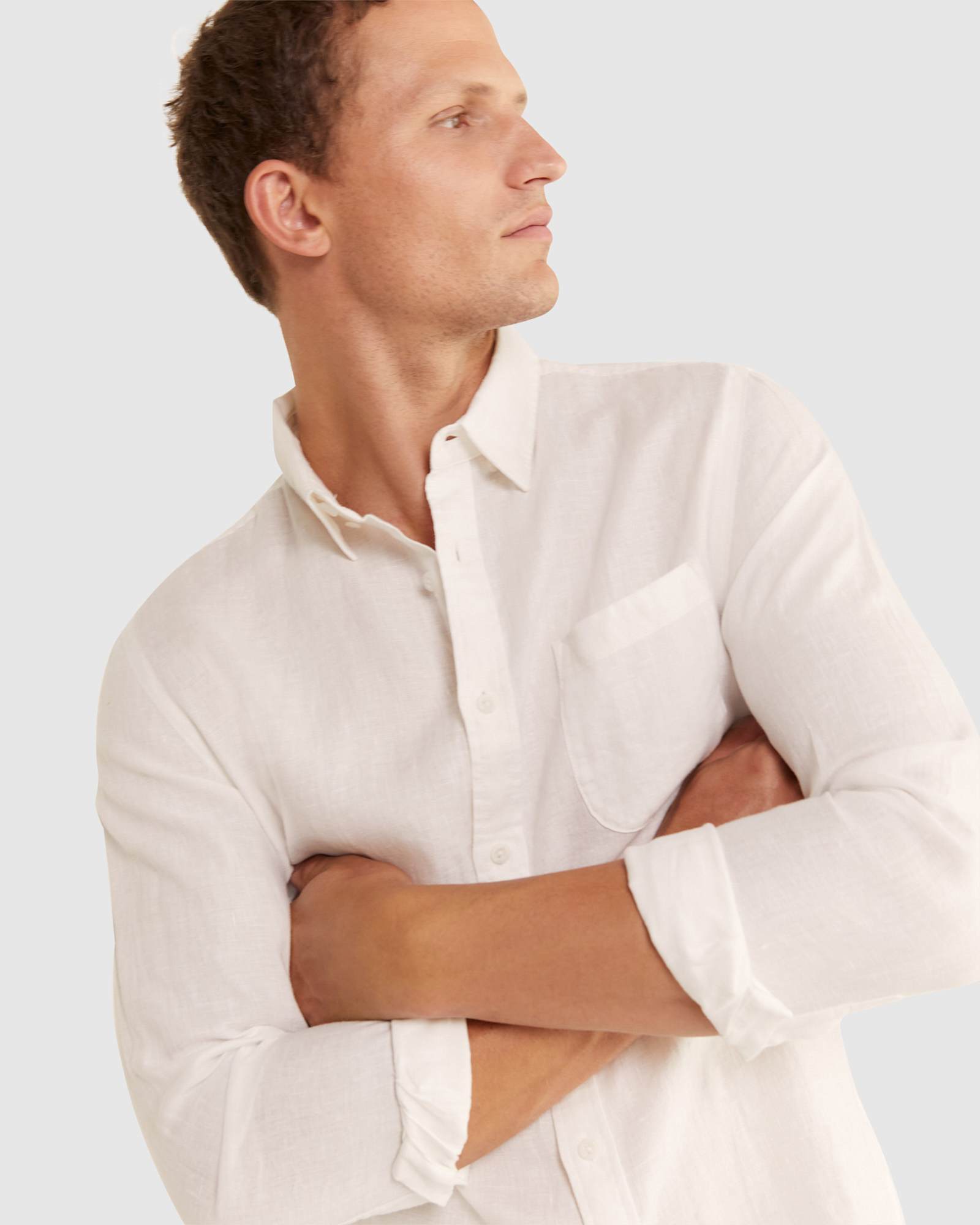 Long Sleeve Linen Shirt in WHITE