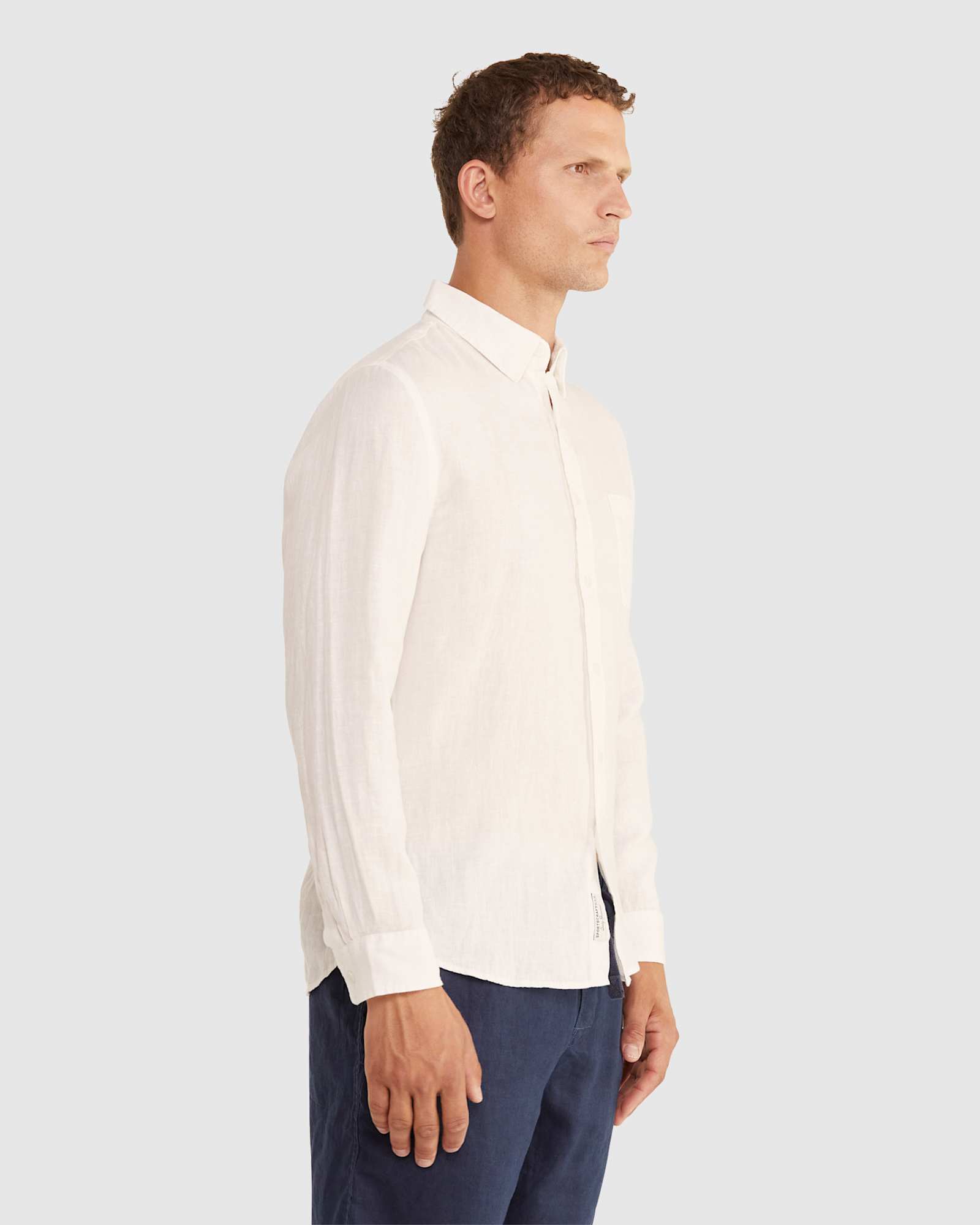 Long Sleeve Linen Shirt in WHITE