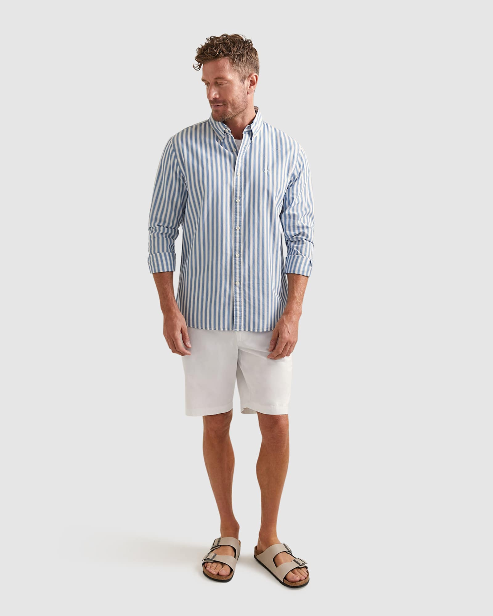 Long Sleeve Broadcloth Shirt in WHITE/BLUE