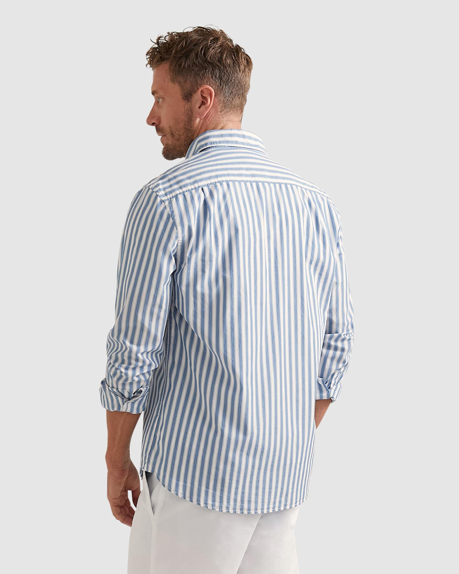 Long Sleeve Broadcloth Shirt in WHITE/BLUE
