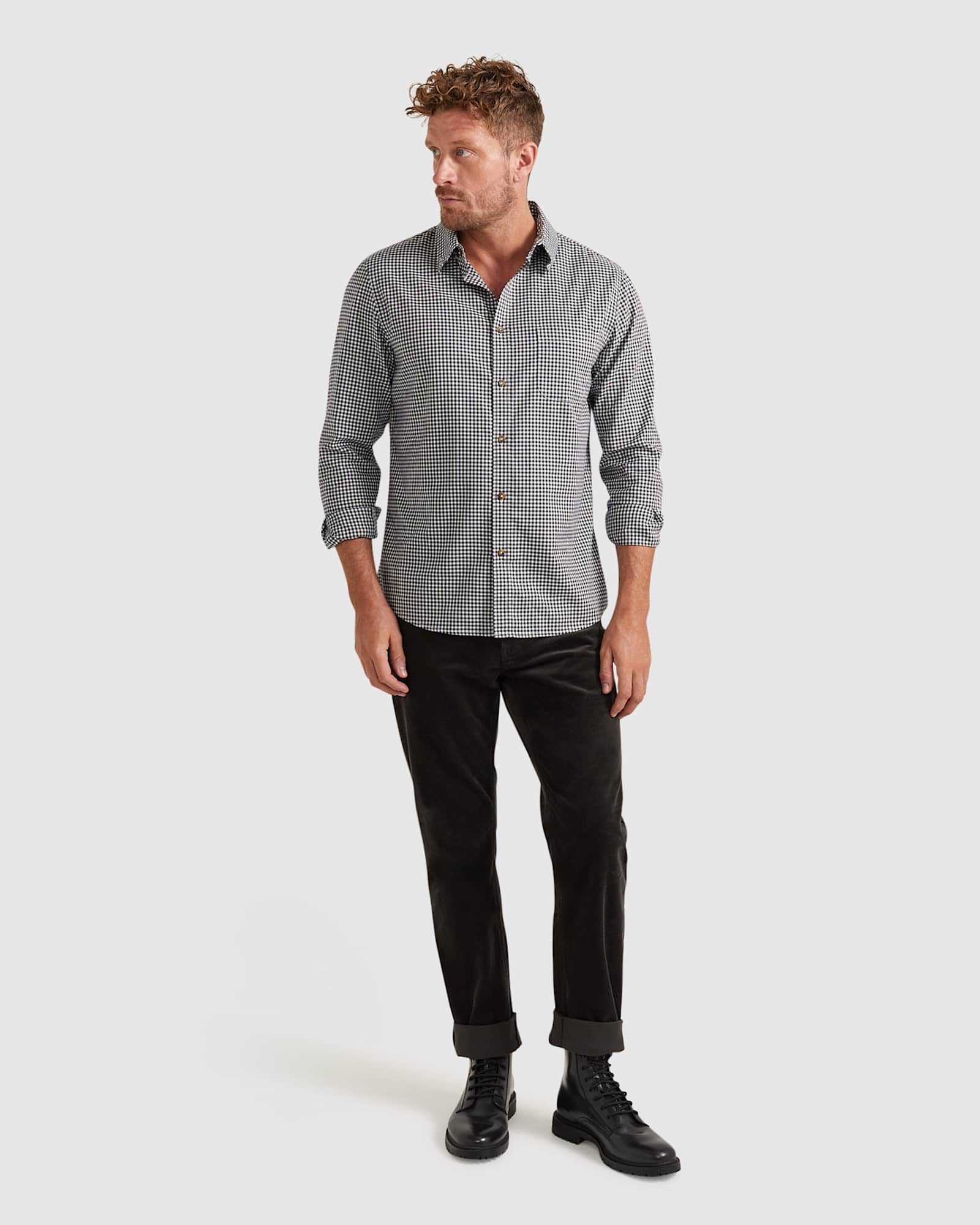 Barack Long Sleeve Check Shirt in NAVY/WHITE