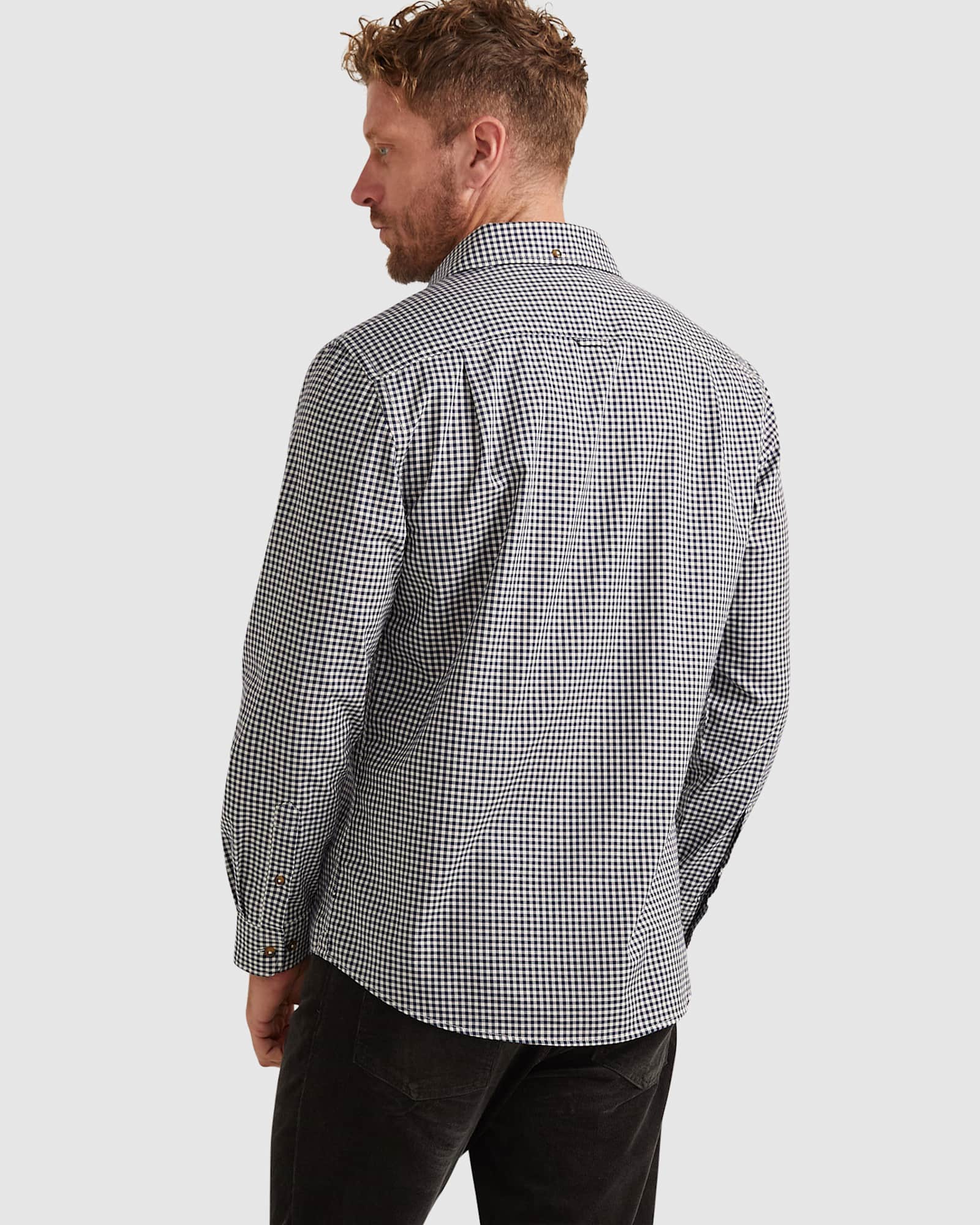 Barack Long Sleeve Check Shirt in NAVY/WHITE