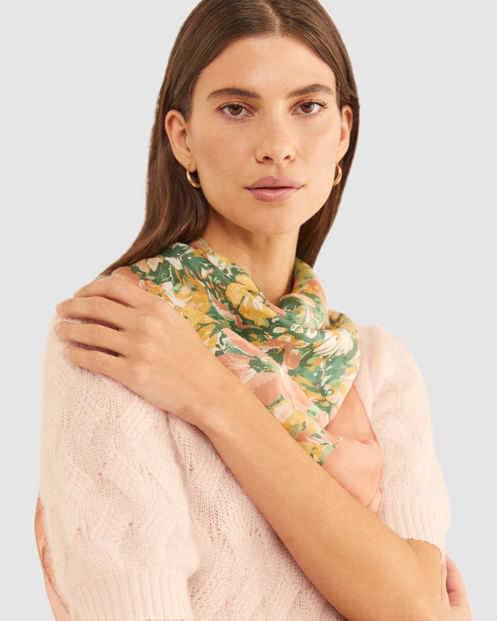Flora Square Silk Scarf in PINK MULTI