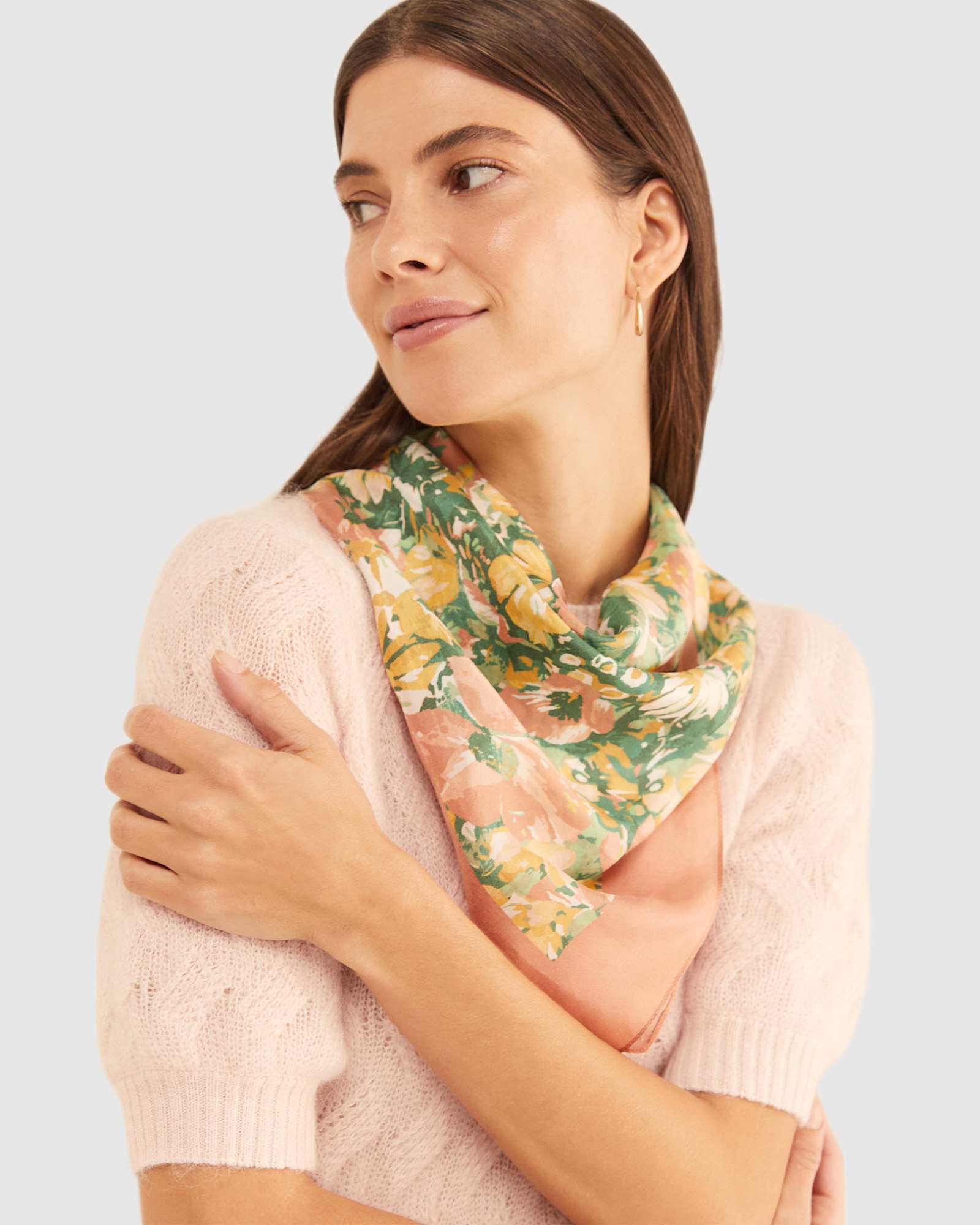 Flora Square Silk Scarf in PINK MULTI