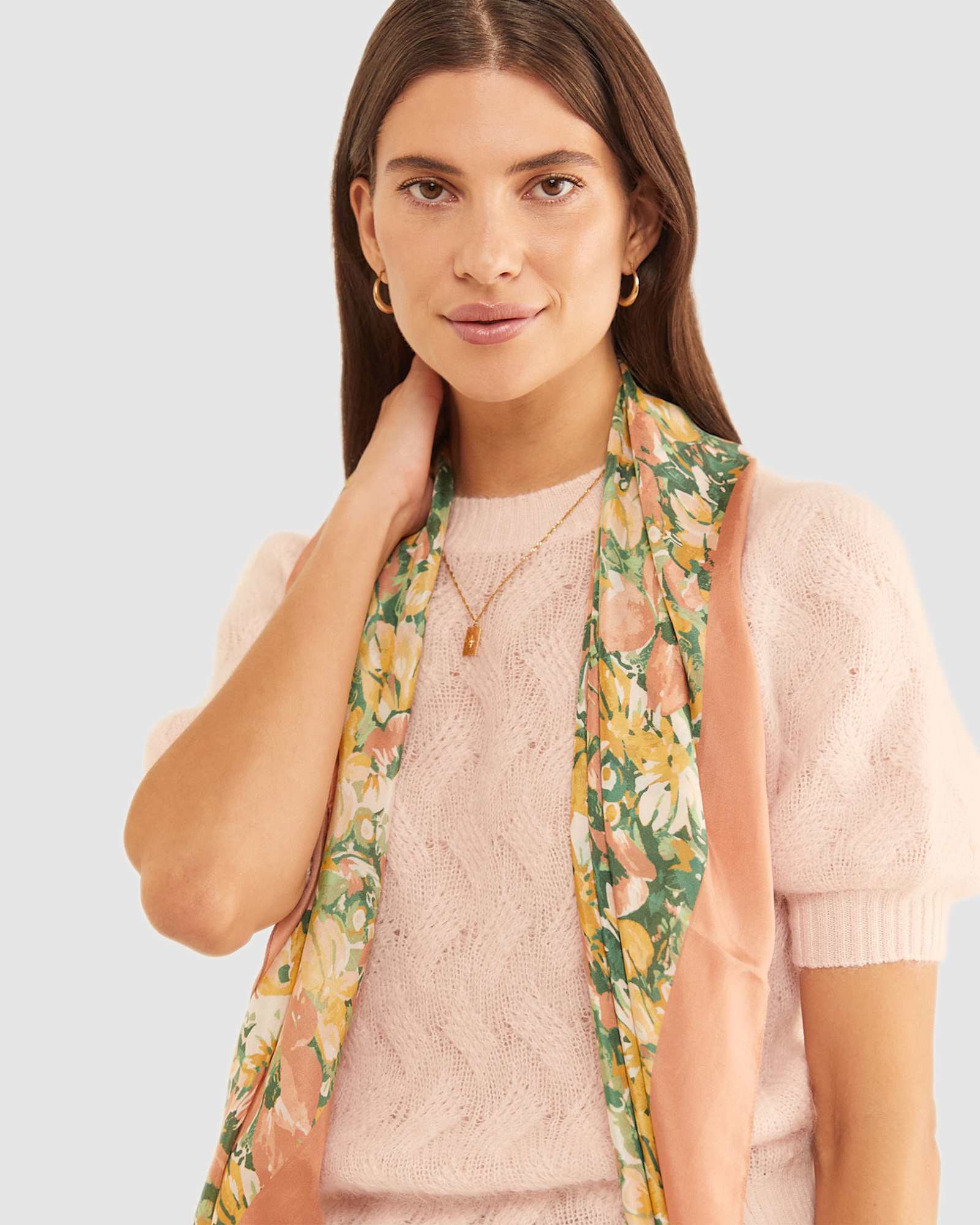 Flora Square Silk Scarf in PINK MULTI