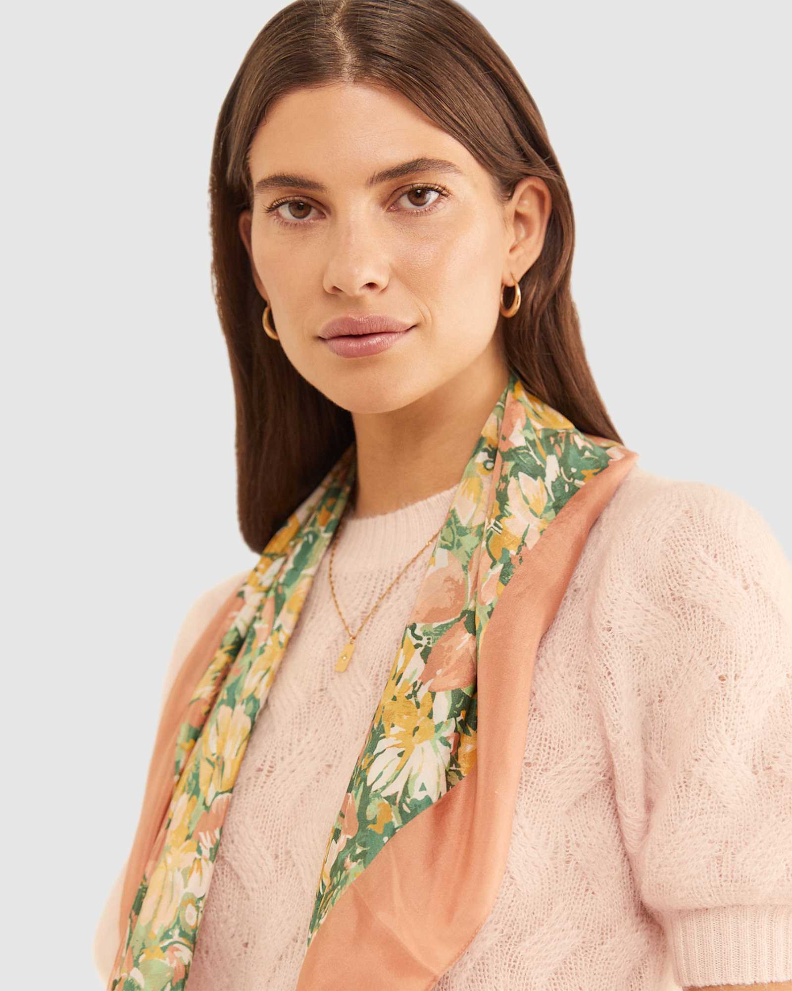 Flora Square Silk Scarf in PINK MULTI
