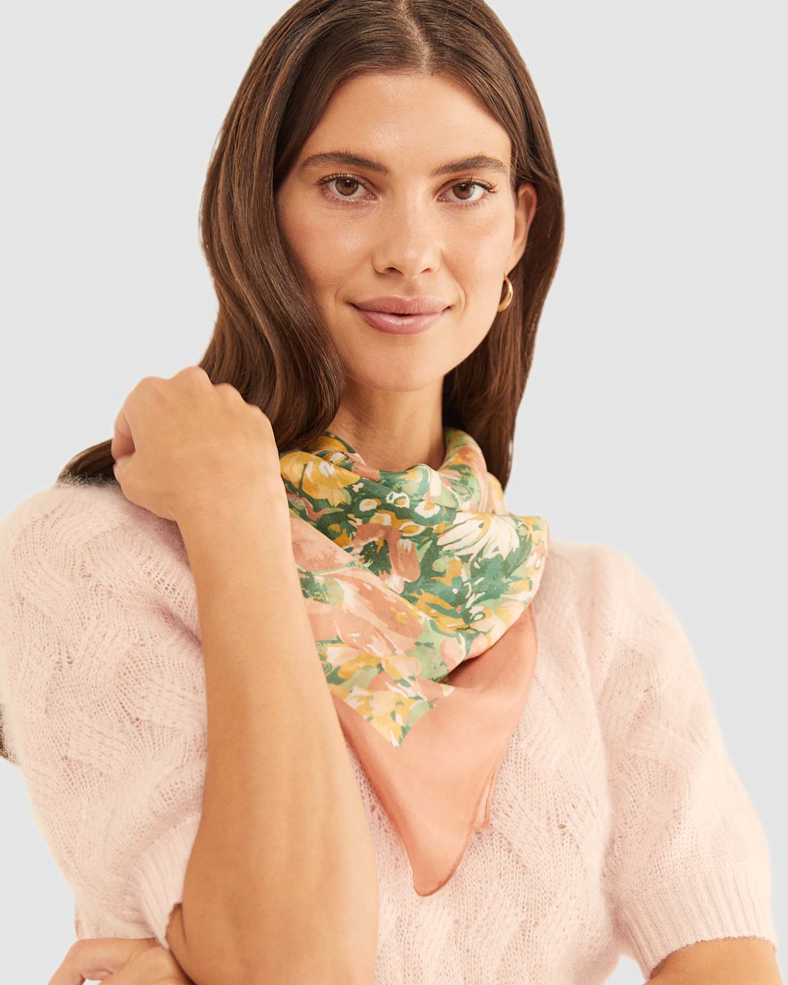 Flora Square Silk Scarf in PINK MULTI