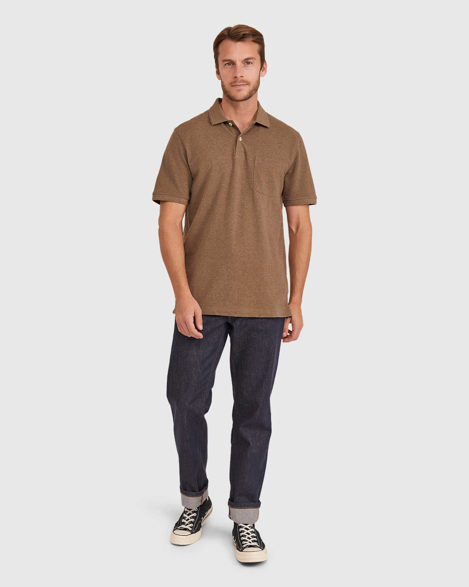 Pique Polo Melange in MOCHA MELANGE