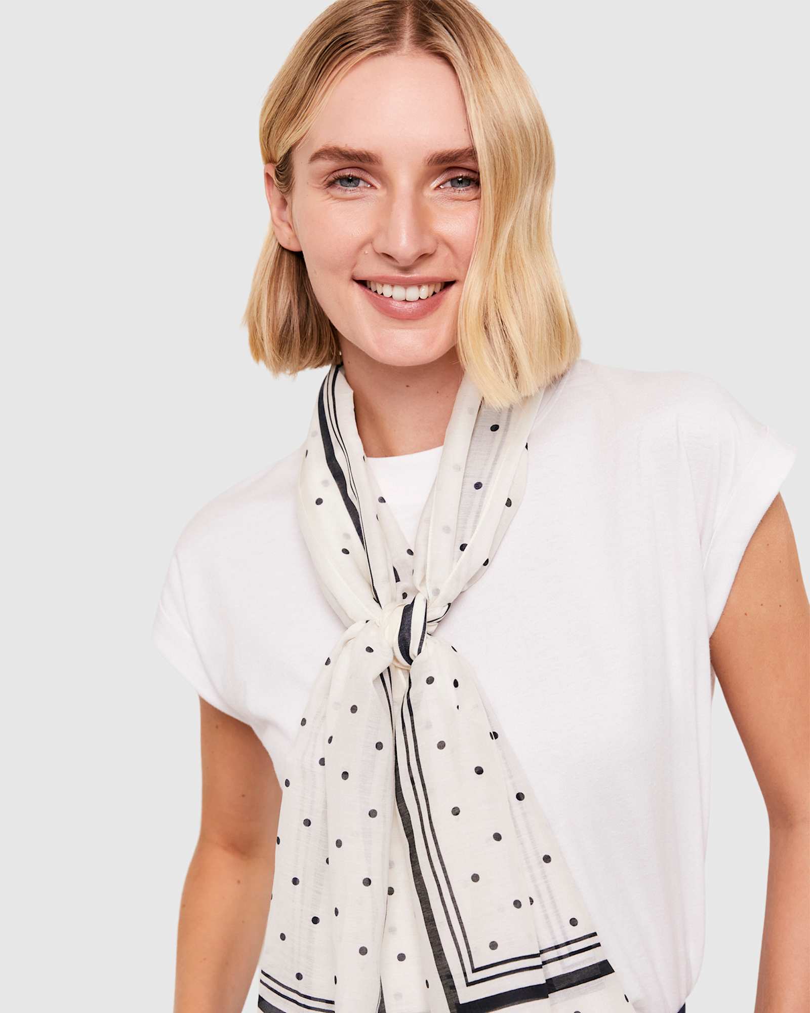 Spot Silk Scarf in BLACK/IVORY