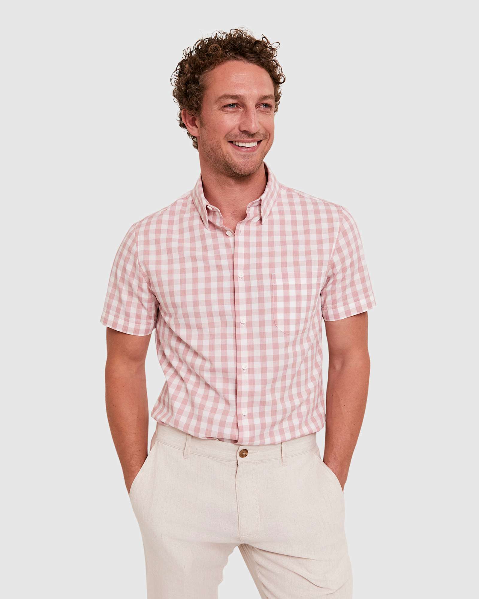 Penfield Short Sleeve Shirt in PINK/WHITE