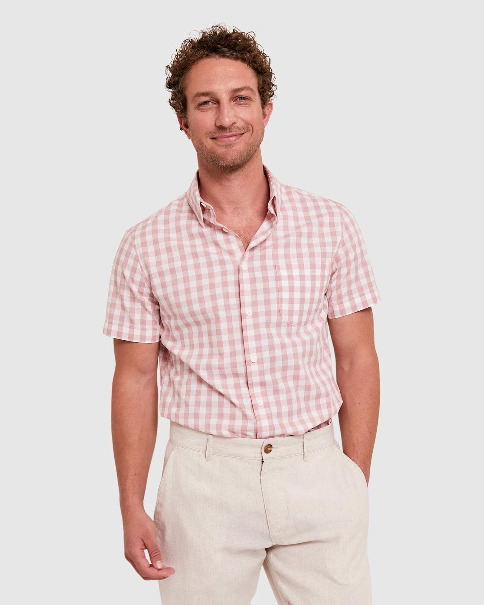 Penfield Short Sleeve Shirt in PINK/WHITE