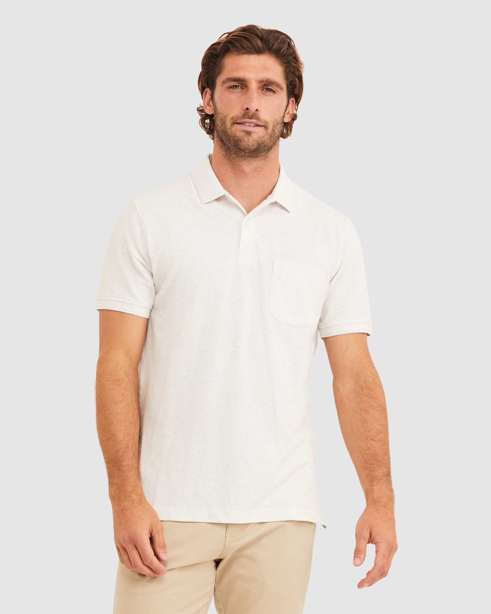 Pique Polo Melange in OATMEAL