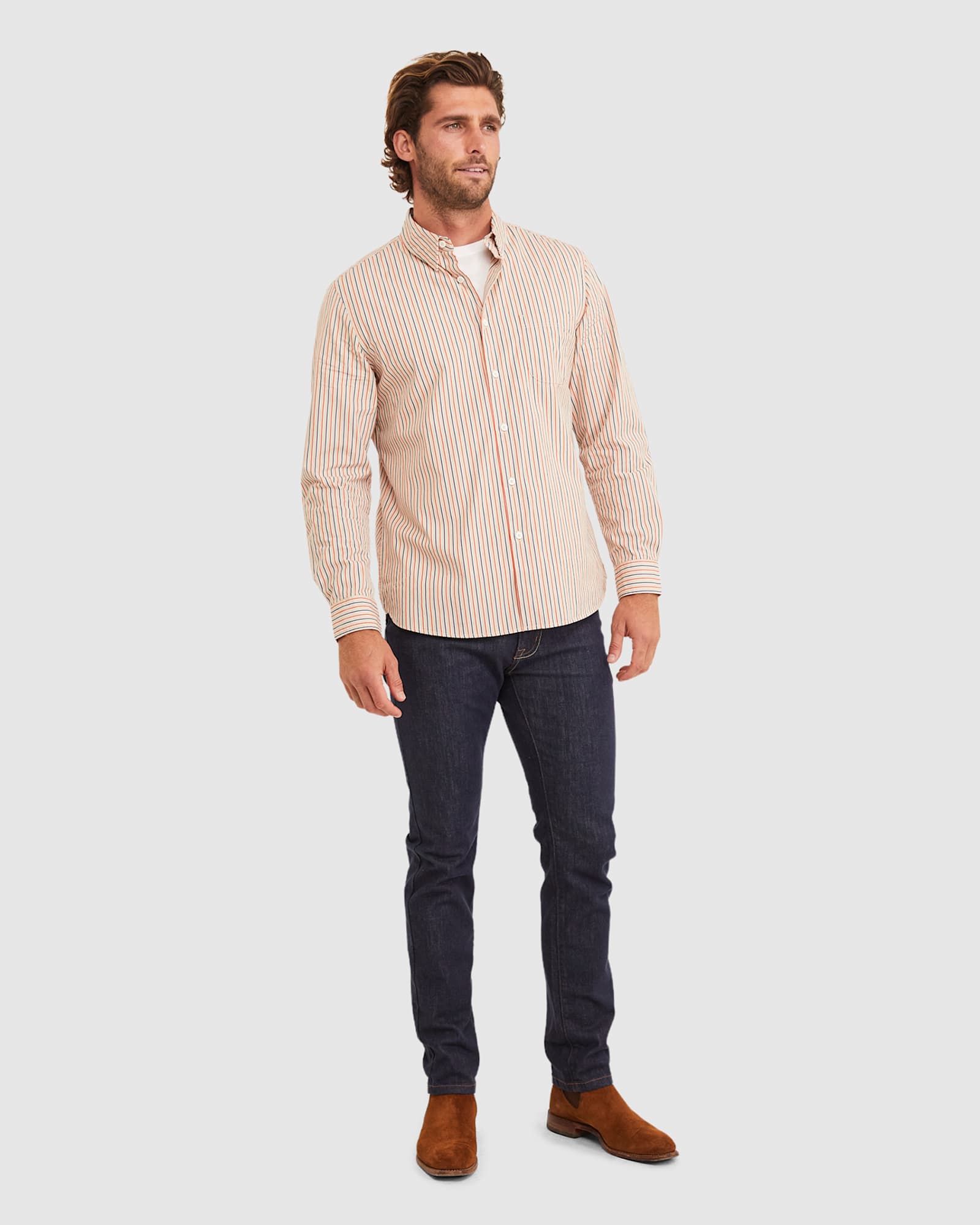 Bromwich Long Sleeve Regular Stripe Shirt in LATTE