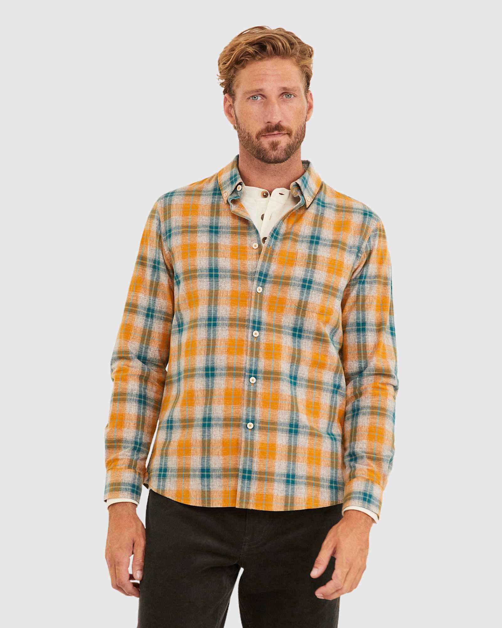Norman Check Tapered Shirt in GOLD