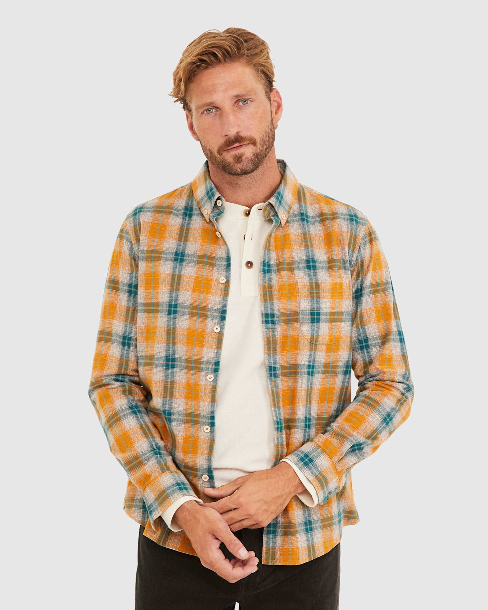 Norman Check Tapered Shirt in GOLD