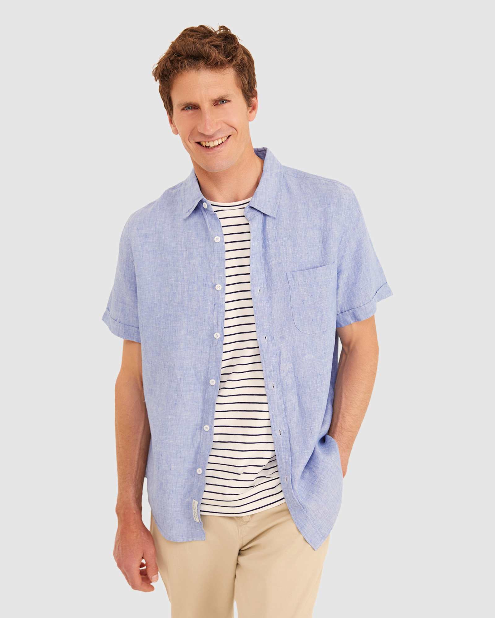 Yarn Dyed Linen Short Sleeve Shirt in CHAMBRAY