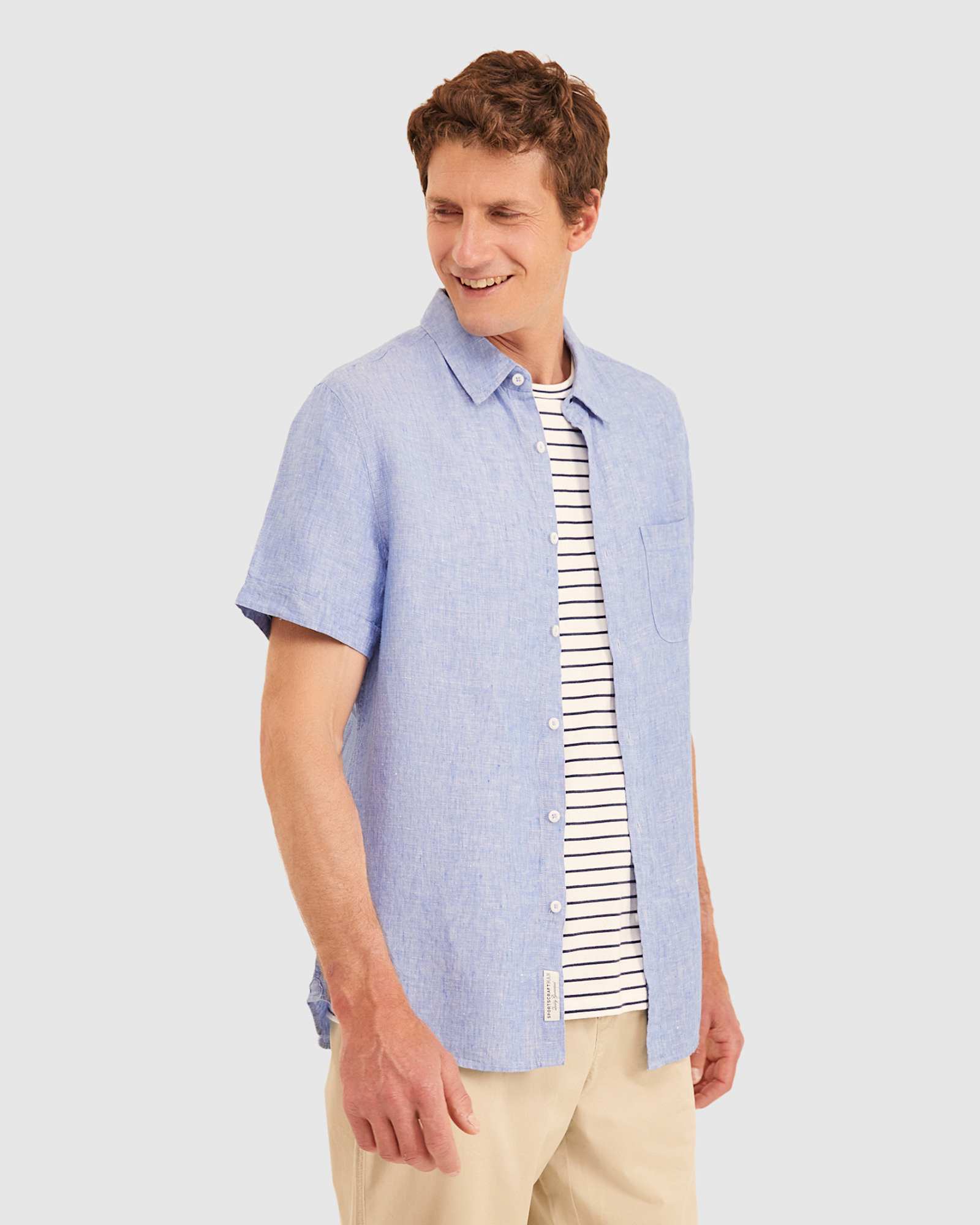 Yarn Dyed Linen Short Sleeve Shirt in CHAMBRAY