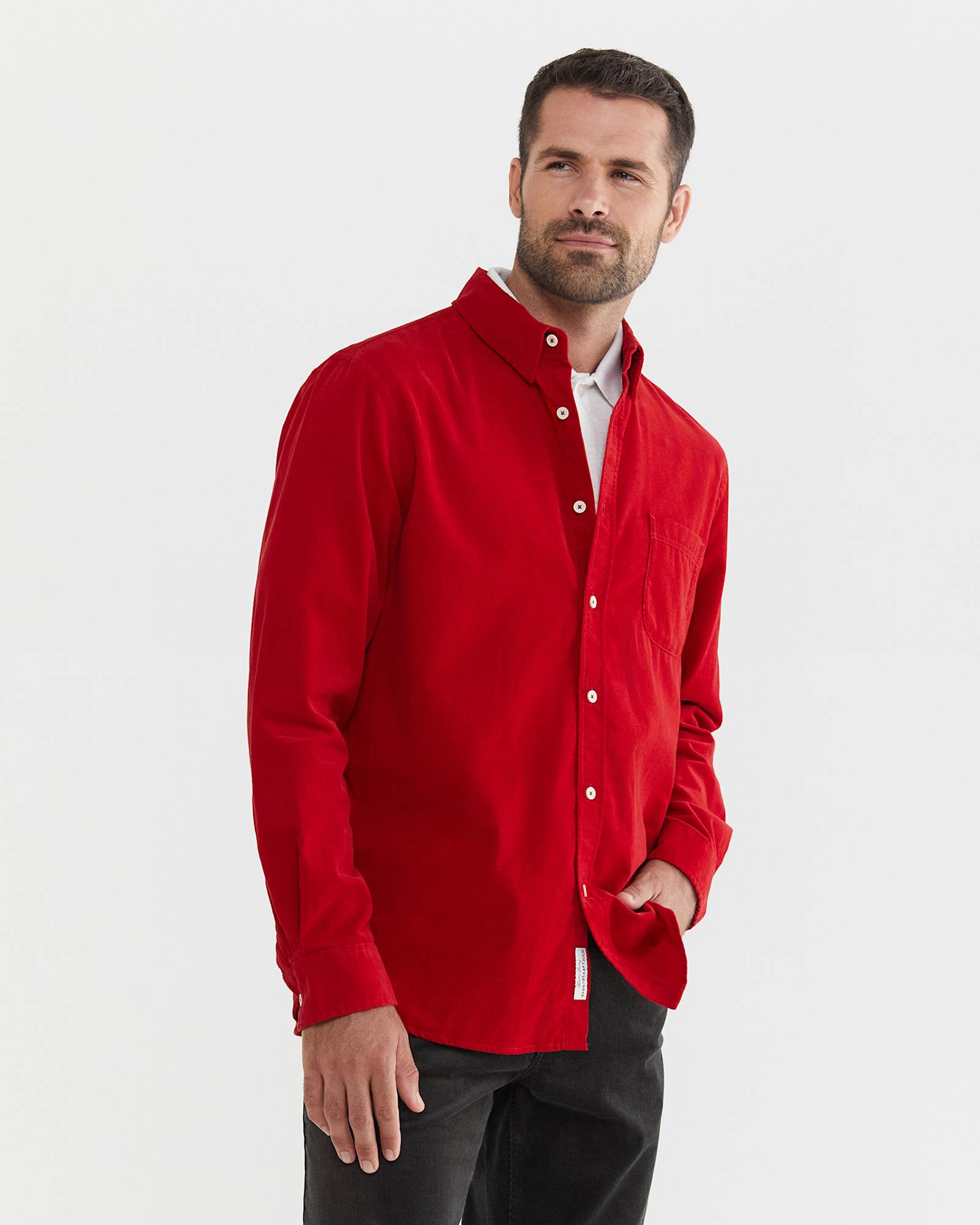 Griffiths Cord Regular Shirt in CRIMSON