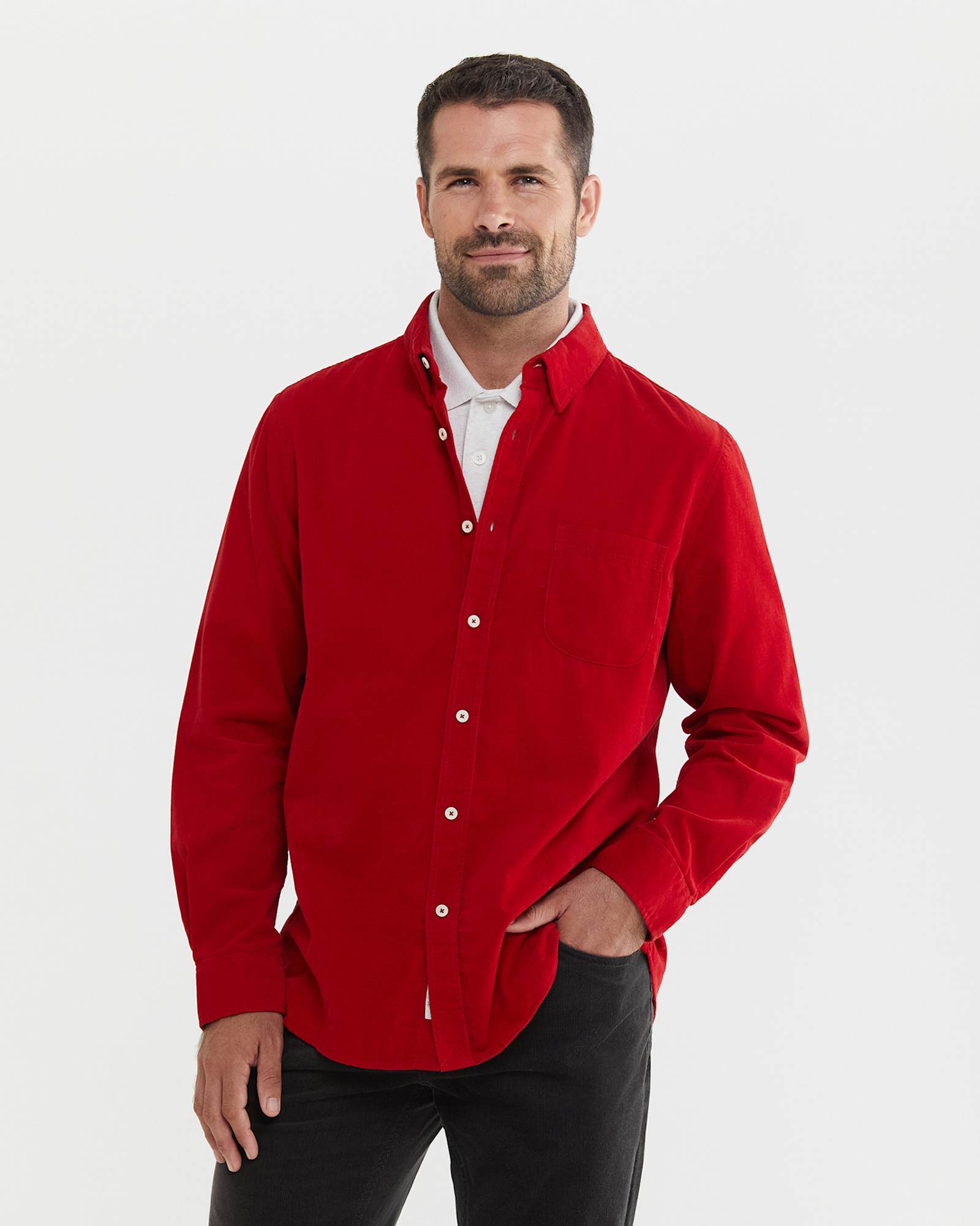 Griffiths Cord Regular Shirt in CRIMSON