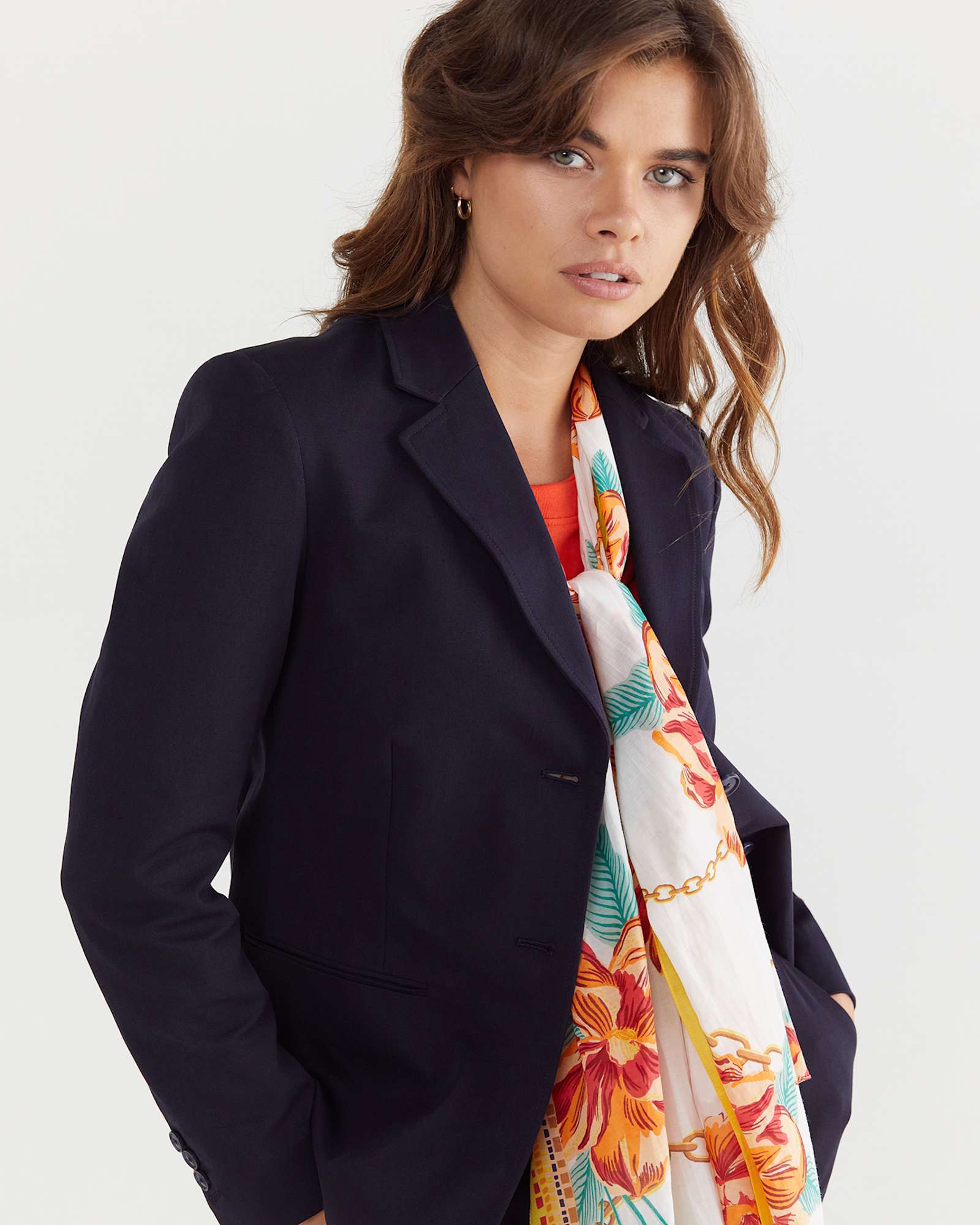 Peony Cotton Silk Scarf in RED MULTI