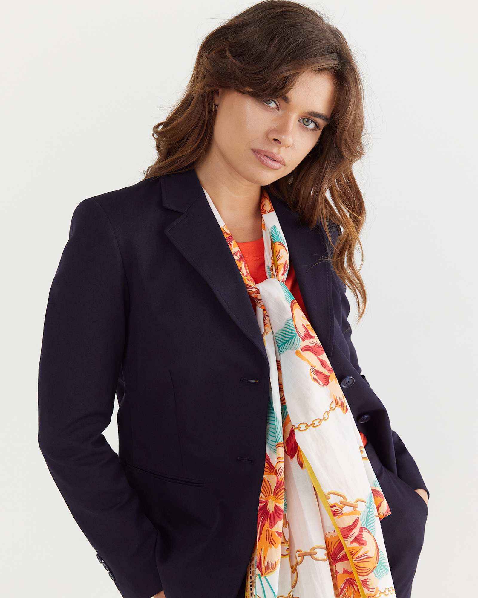 Peony Cotton Silk Scarf in RED MULTI