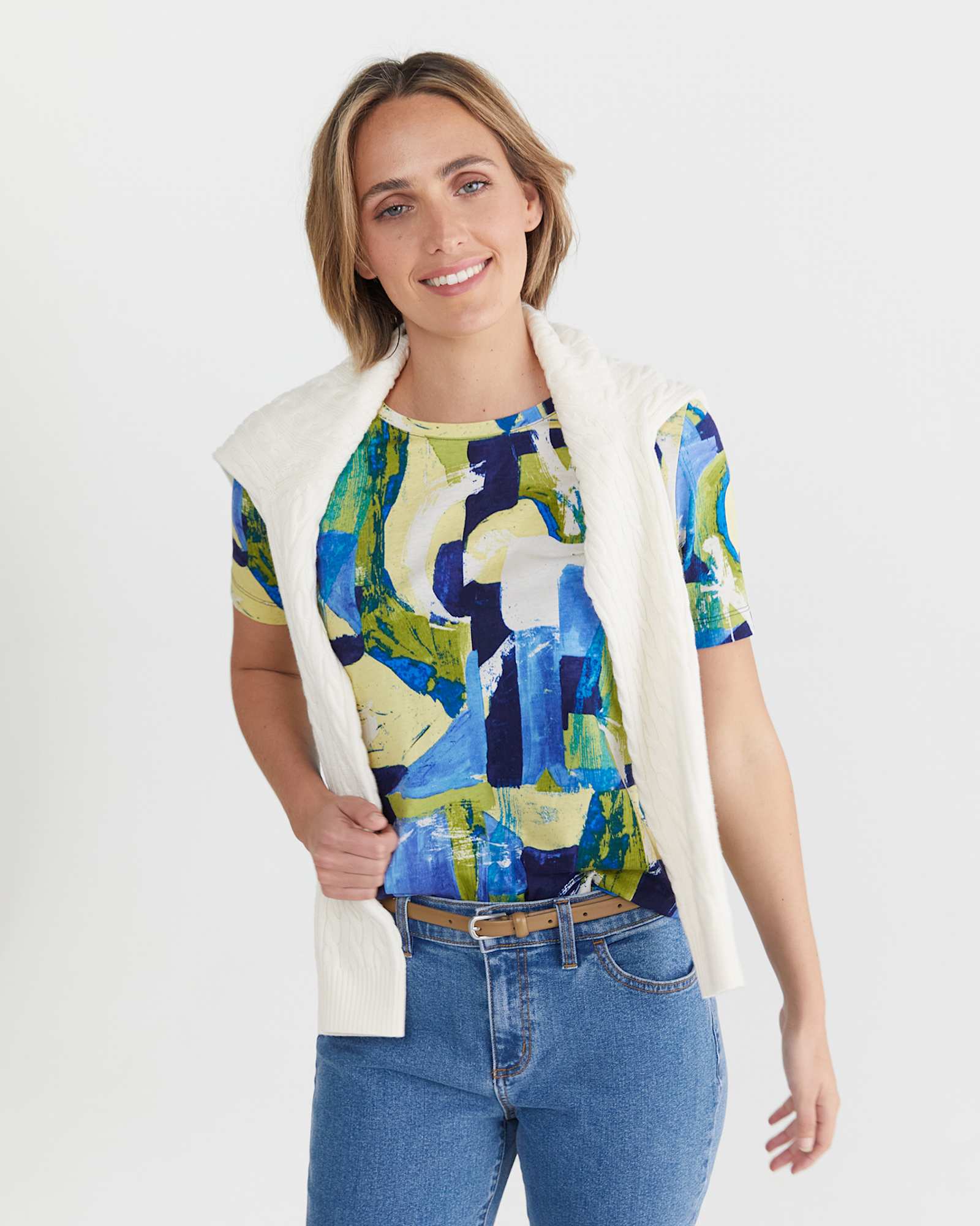 Matera Mercerised Tee in BLUE MULTI