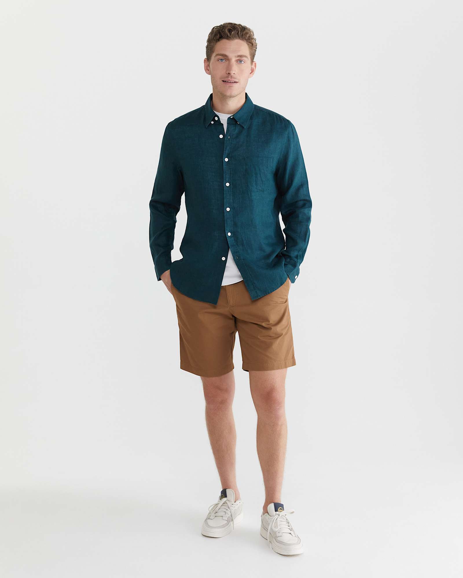 Linen Long Sleeve Shirt in LAGOON