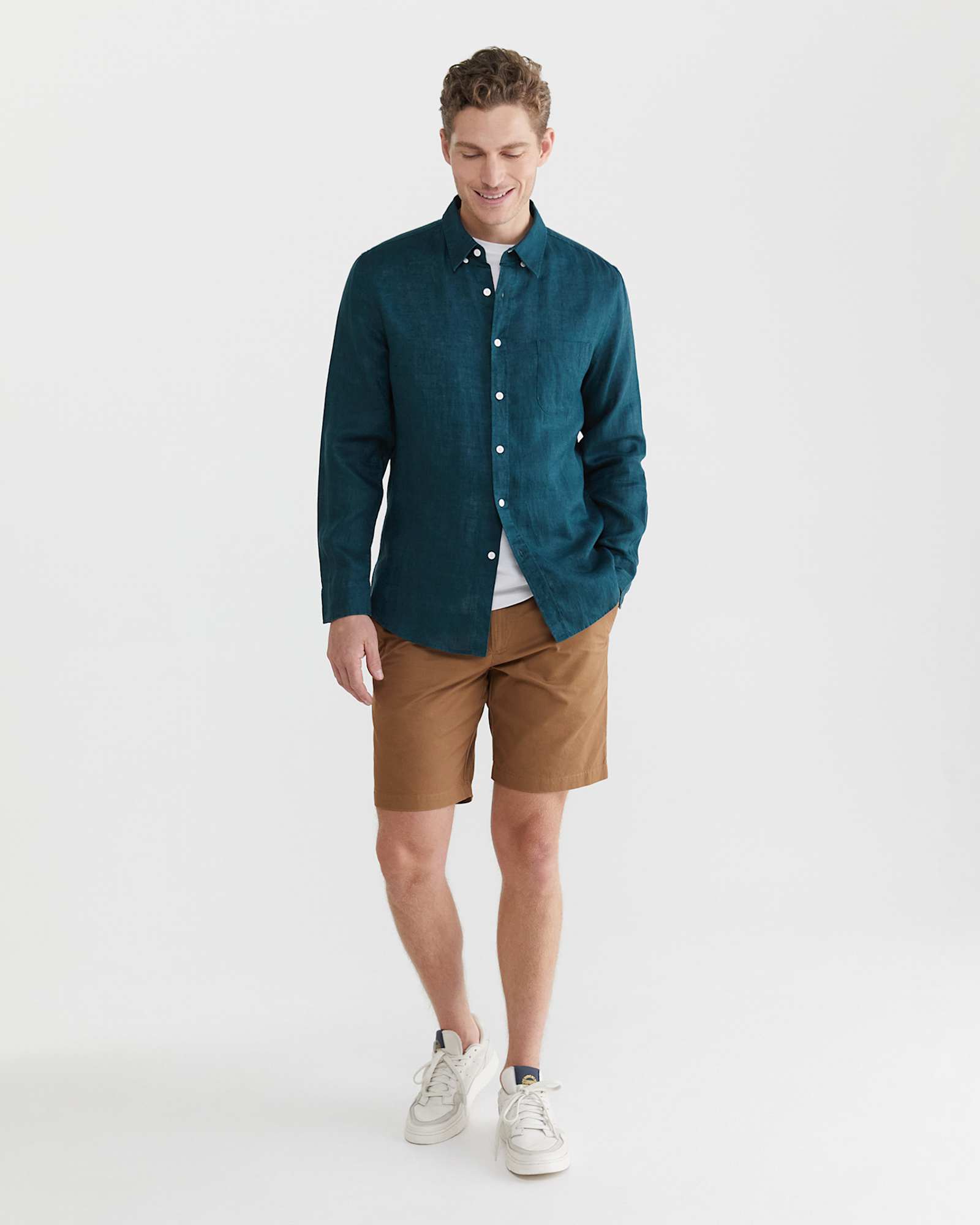 Linen Long Sleeve Shirt in LAGOON
