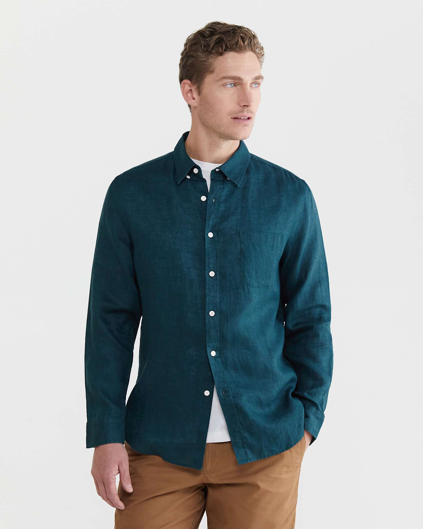 Linen Long Sleeve Shirt in LAGOON