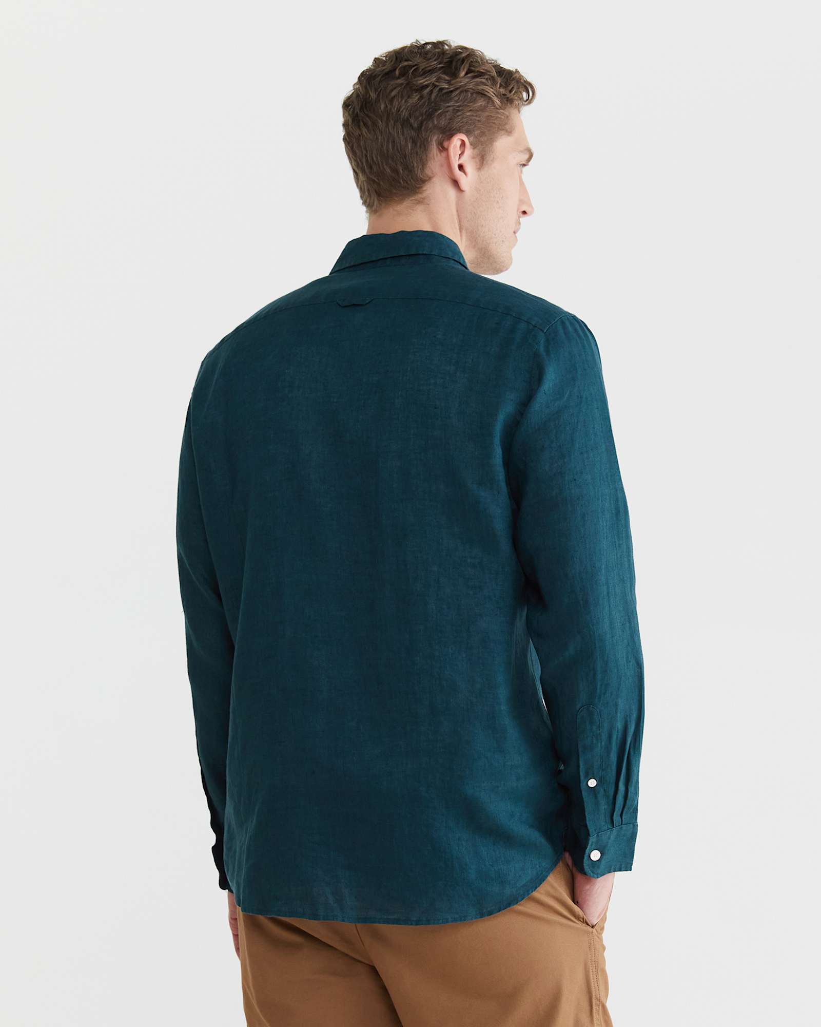 Linen Long Sleeve Shirt in LAGOON