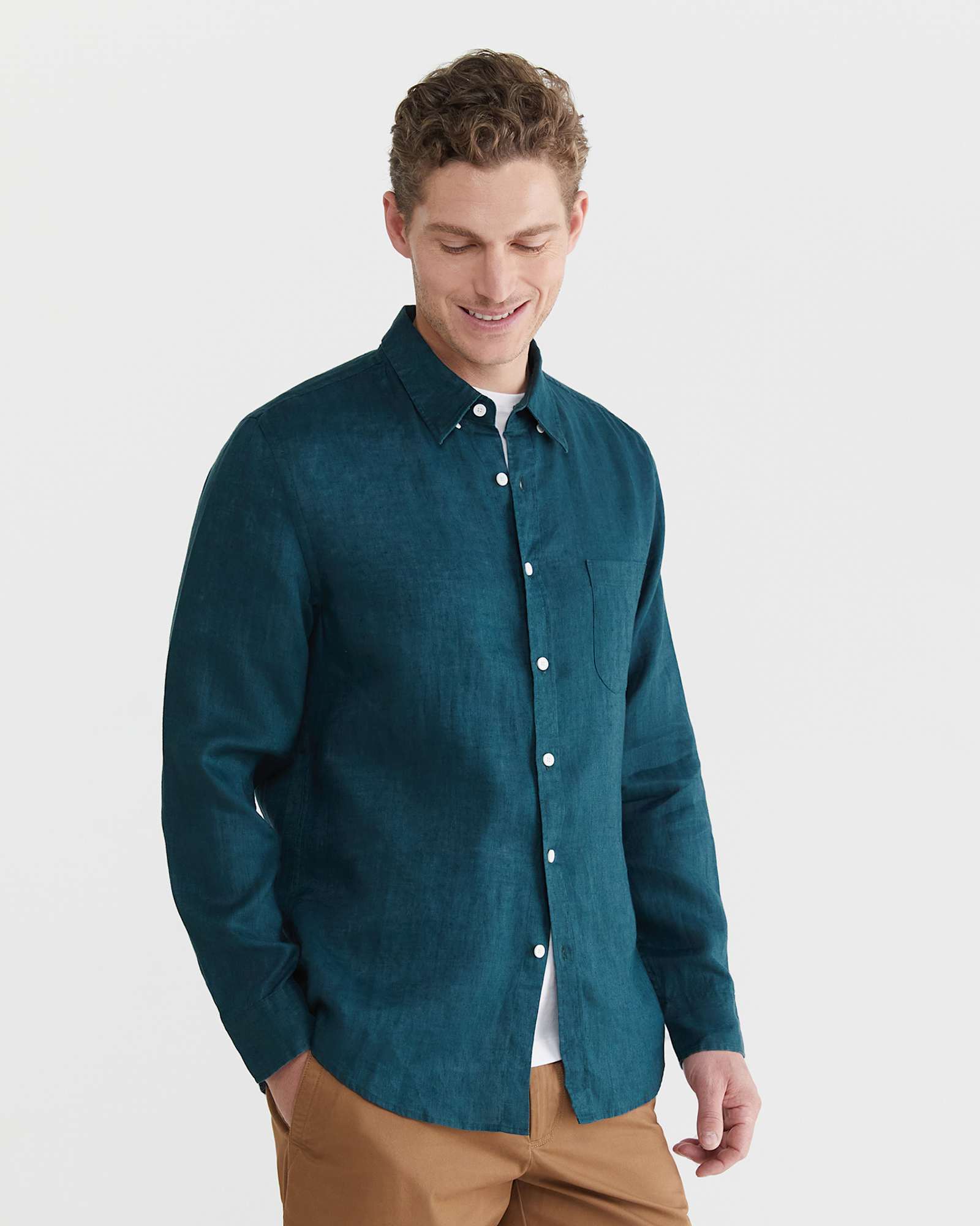 Linen Long Sleeve Shirt in LAGOON