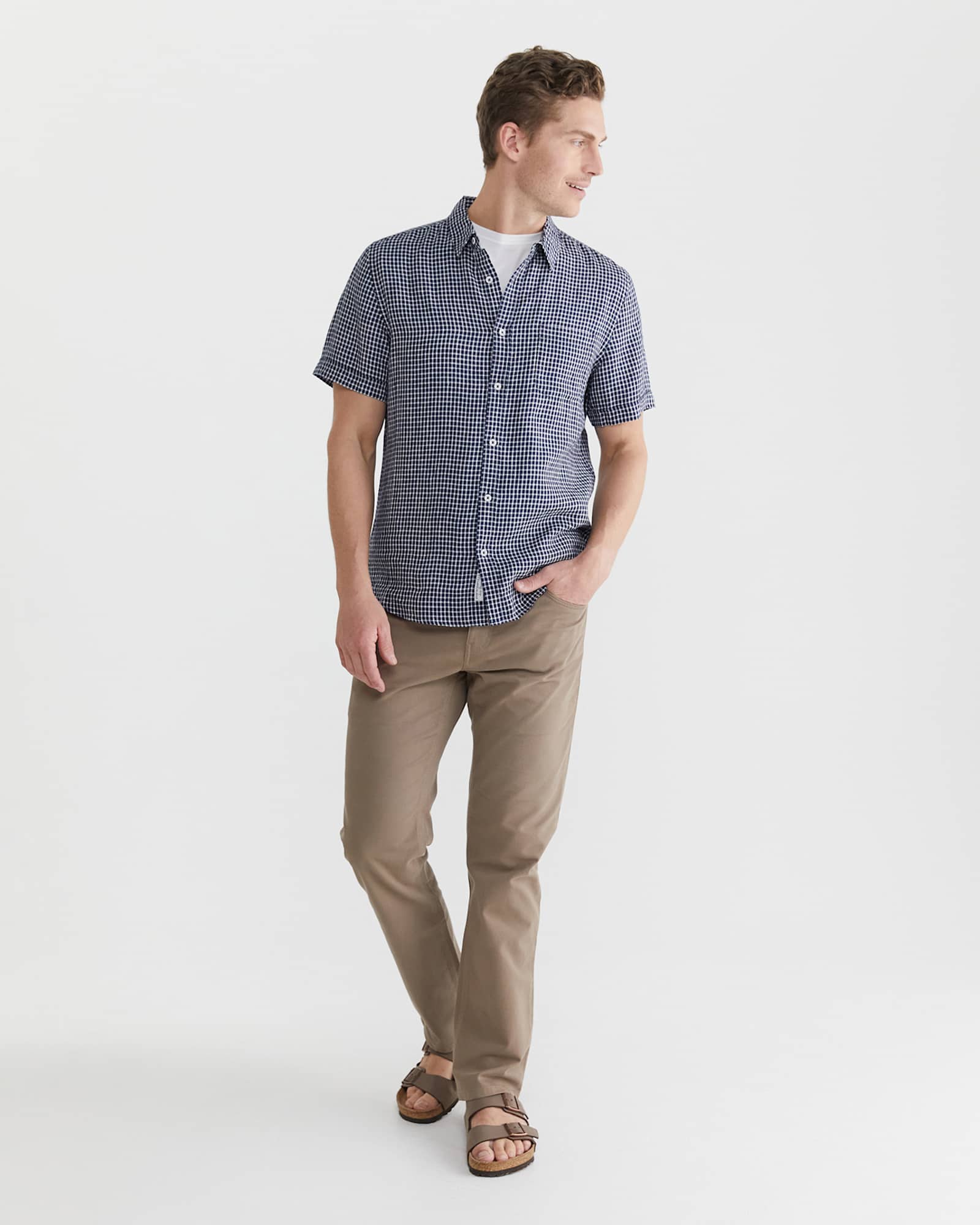 Check Linen Shirt in NAVY