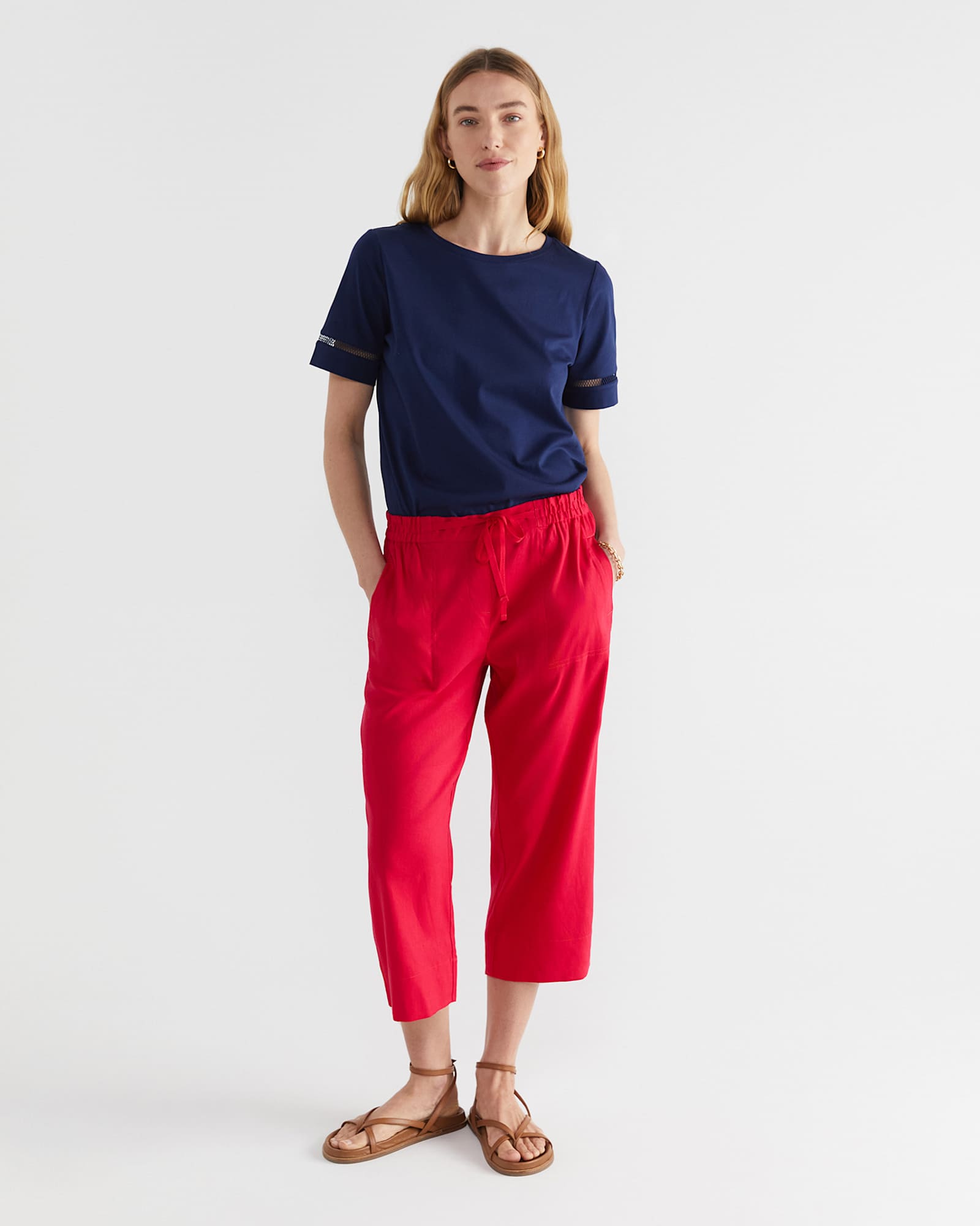 Rosa Crop Linen Pant in BRIGHT PINK