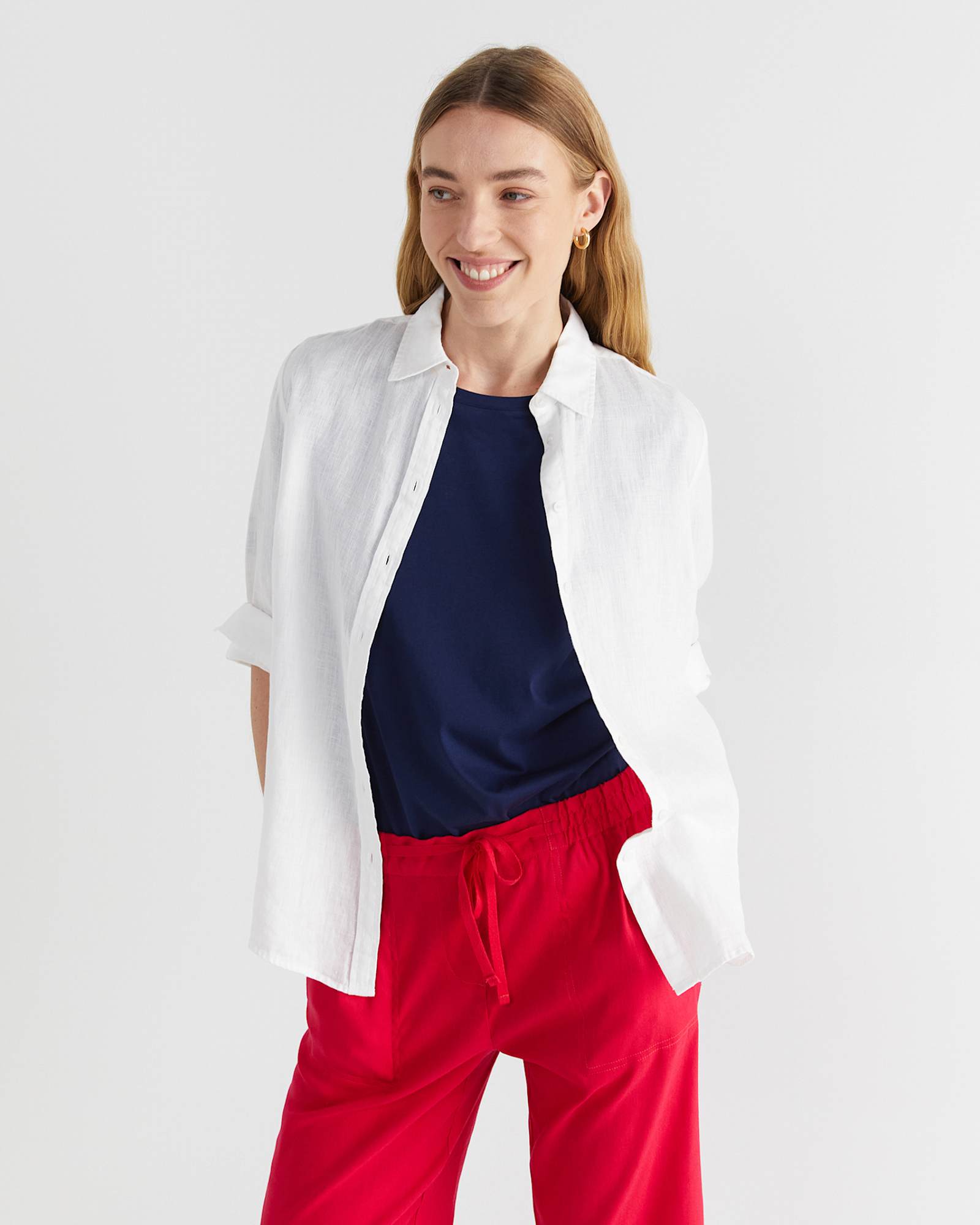 Rosa Crop Linen Pant in BRIGHT PINK