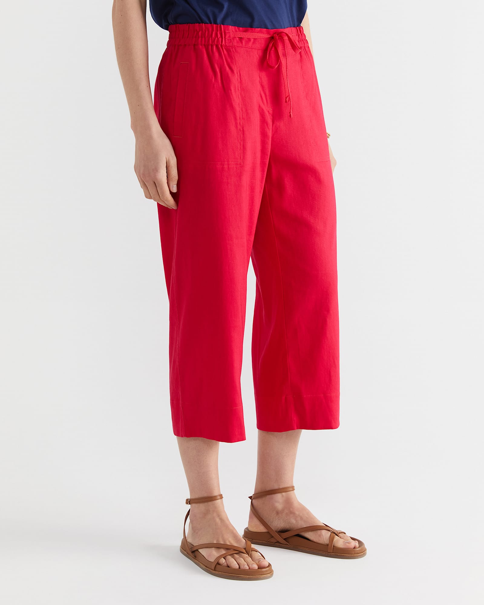 Rosa Crop Linen Pant in BRIGHT PINK