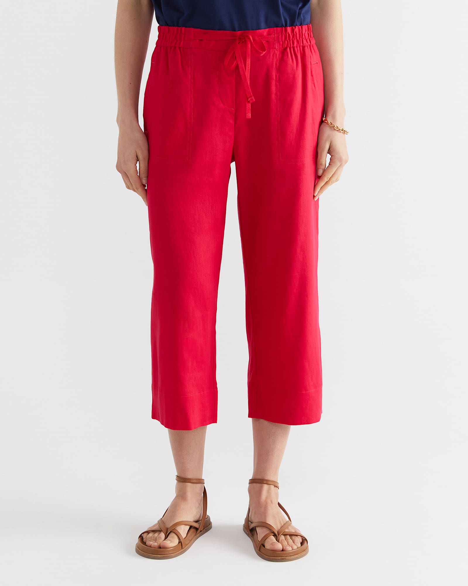 Rosa Crop Linen Pant in BRIGHT PINK