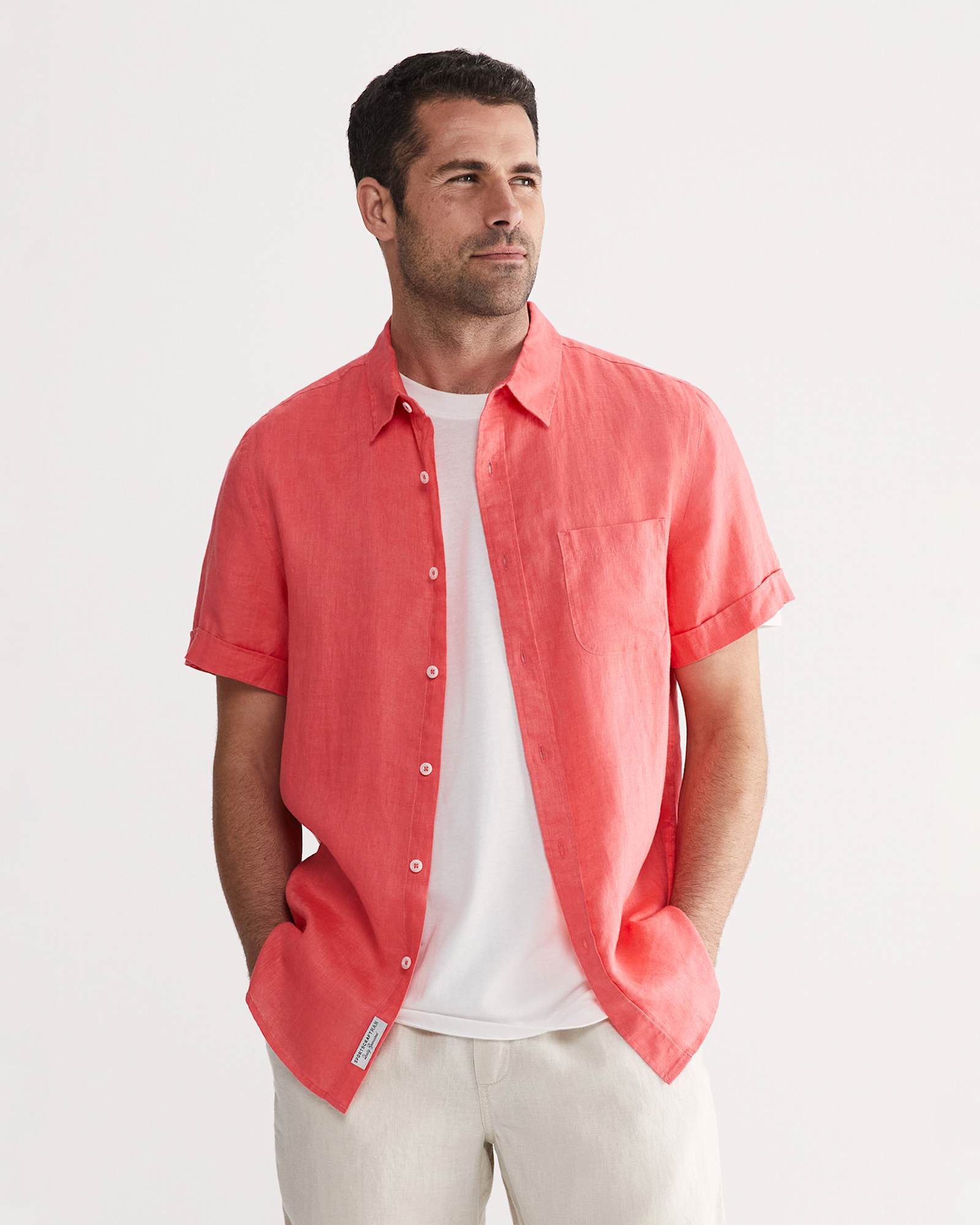 Linen Short Sleeve Shirt in GRAPEFRUIT