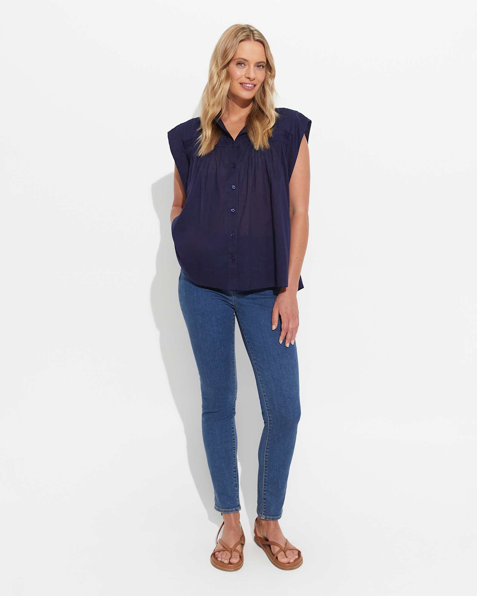 Renata Ruched Blouse in NAVY