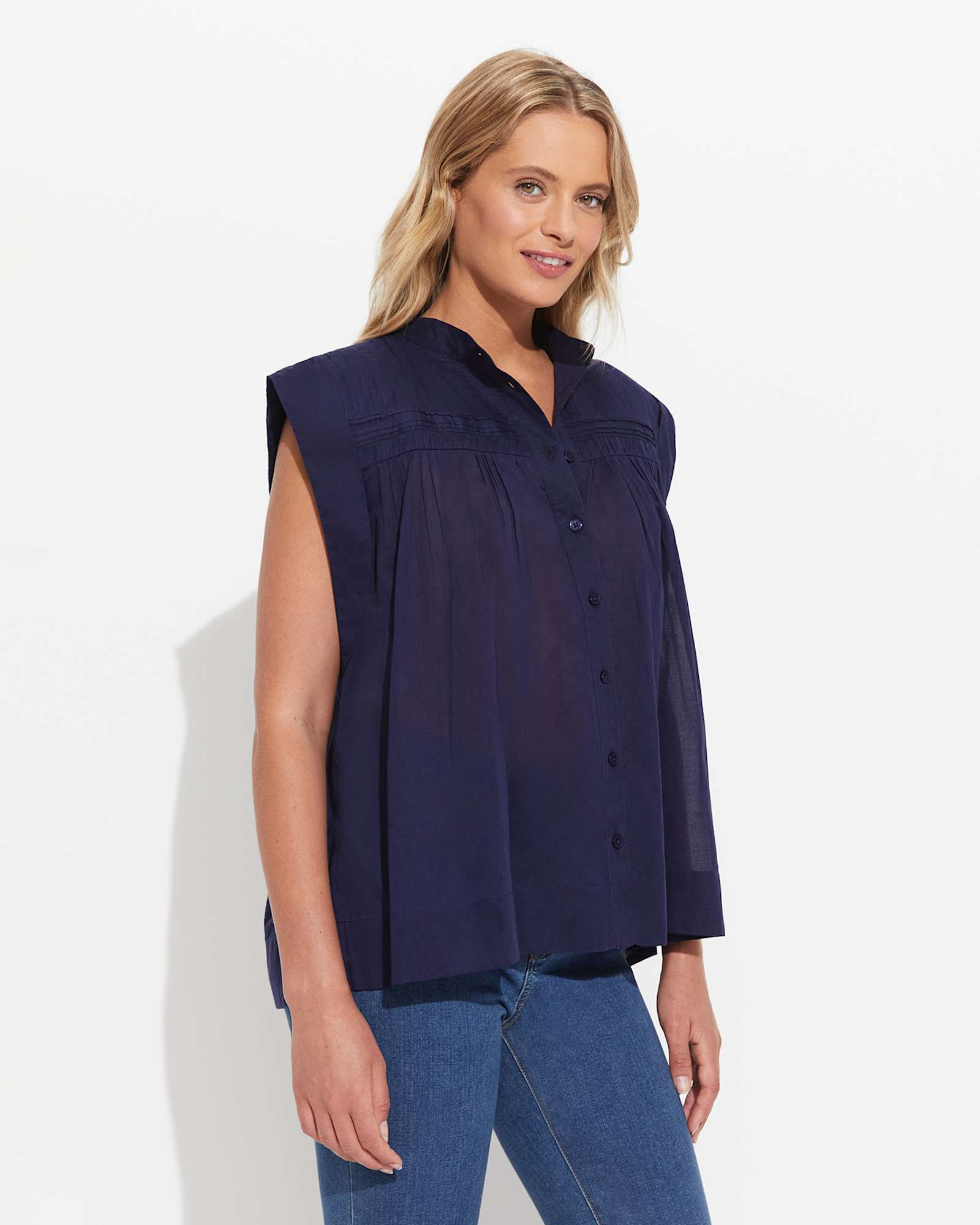 Renata Ruched Blouse in NAVY