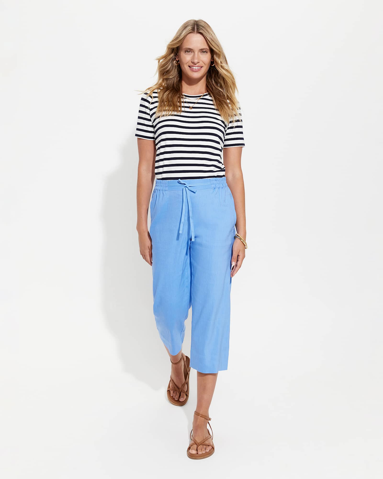 Rosa Crop Linen Pant in MOROCCAN BLUE