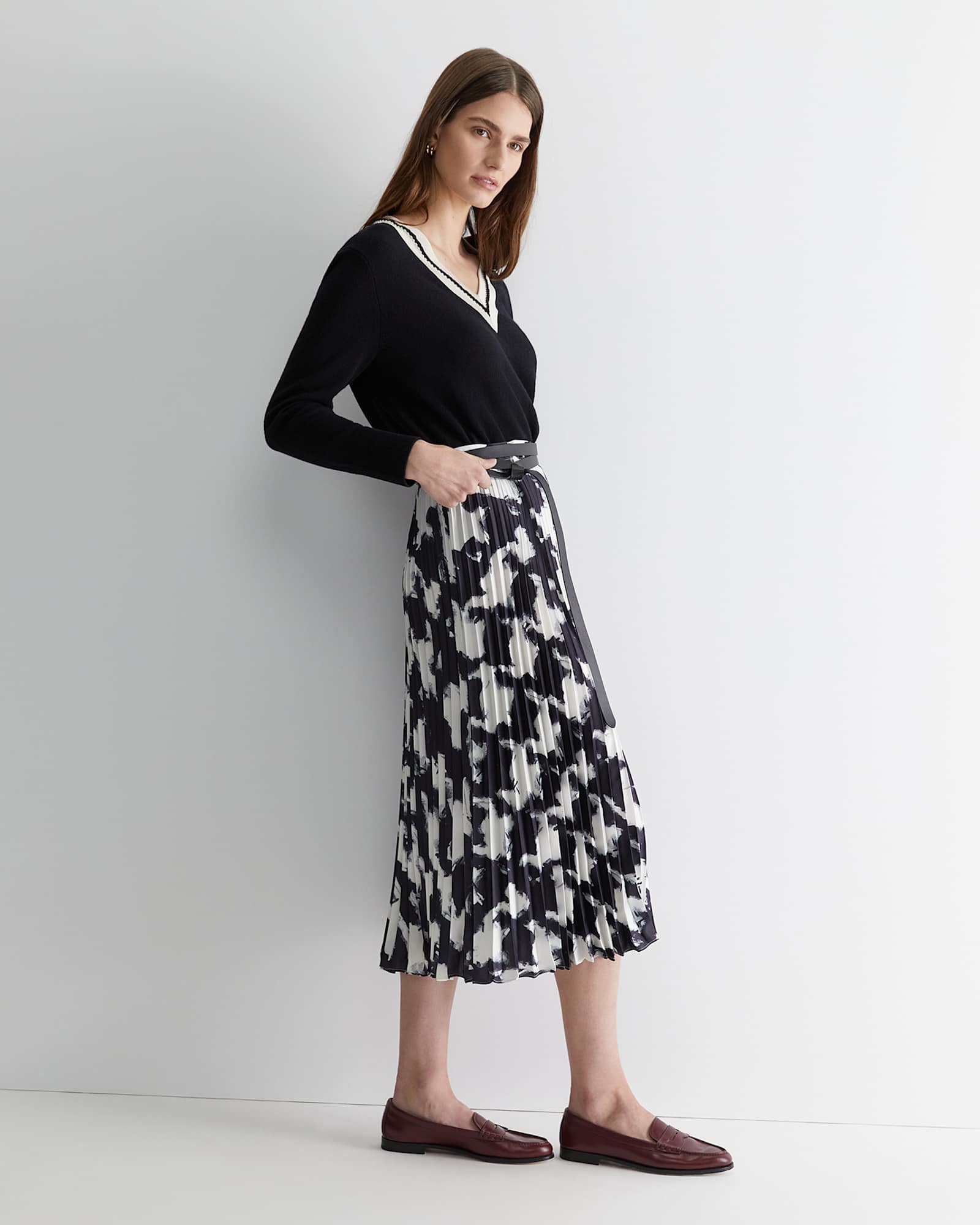 Houndstooth Pleat Skirt in BLACK MULTI
