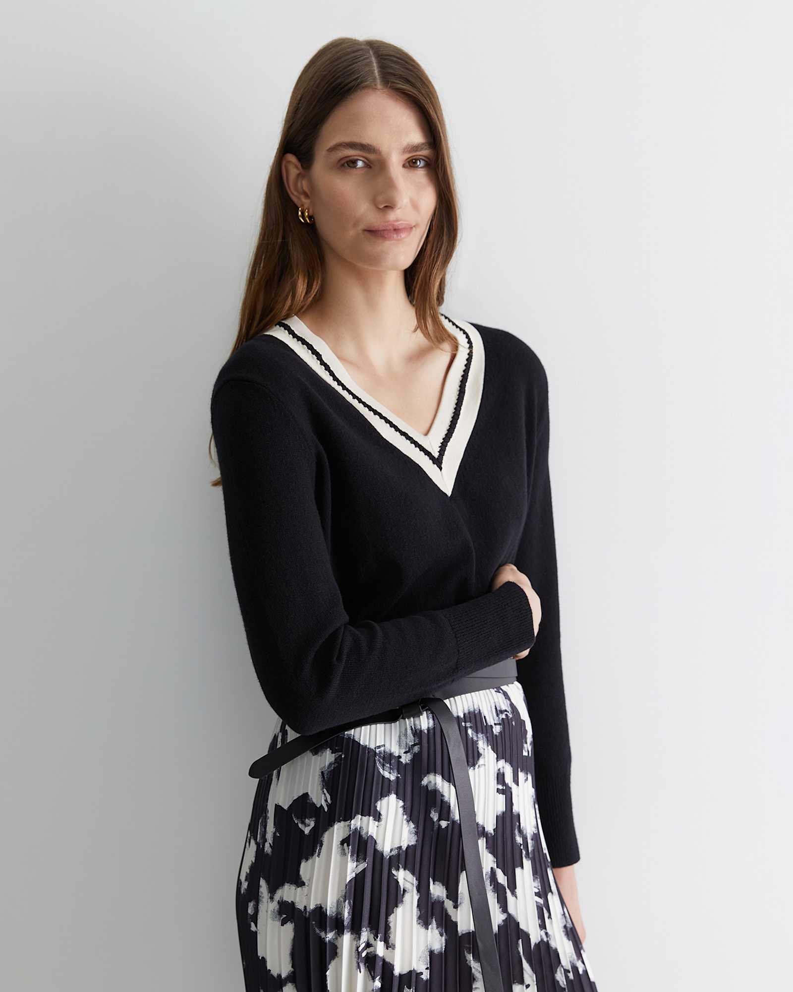 Houndstooth Pleat Skirt in BLACK MULTI