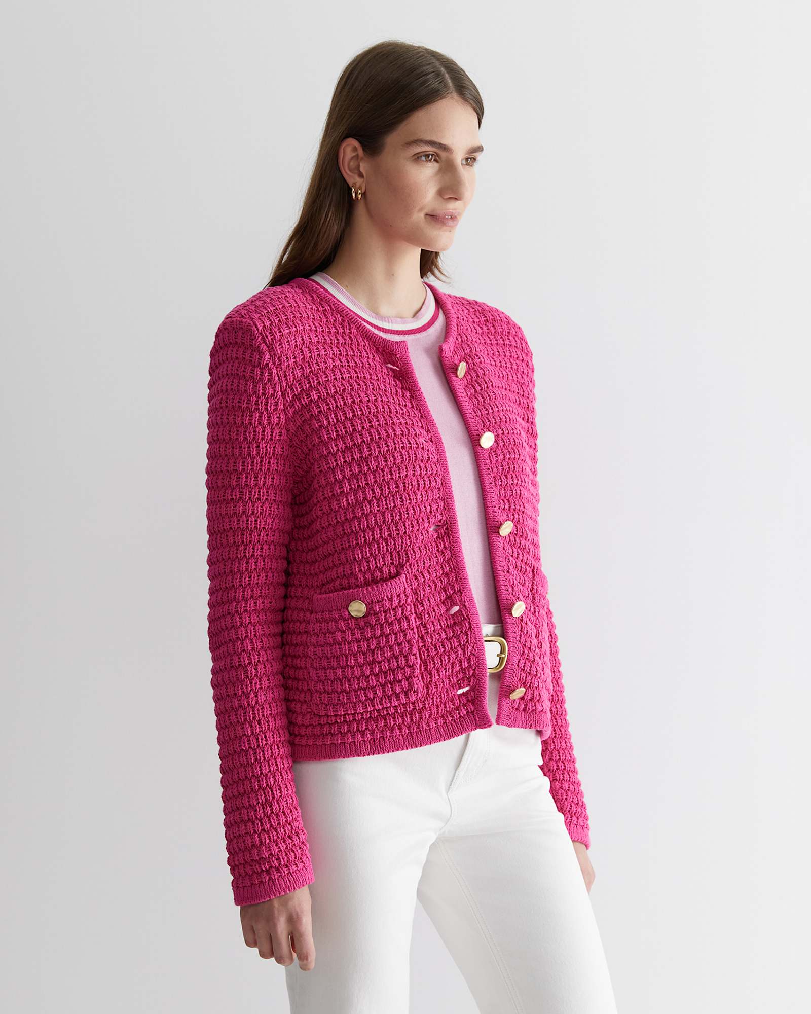 Olivia Tape Yarn Cardigan in CERISE