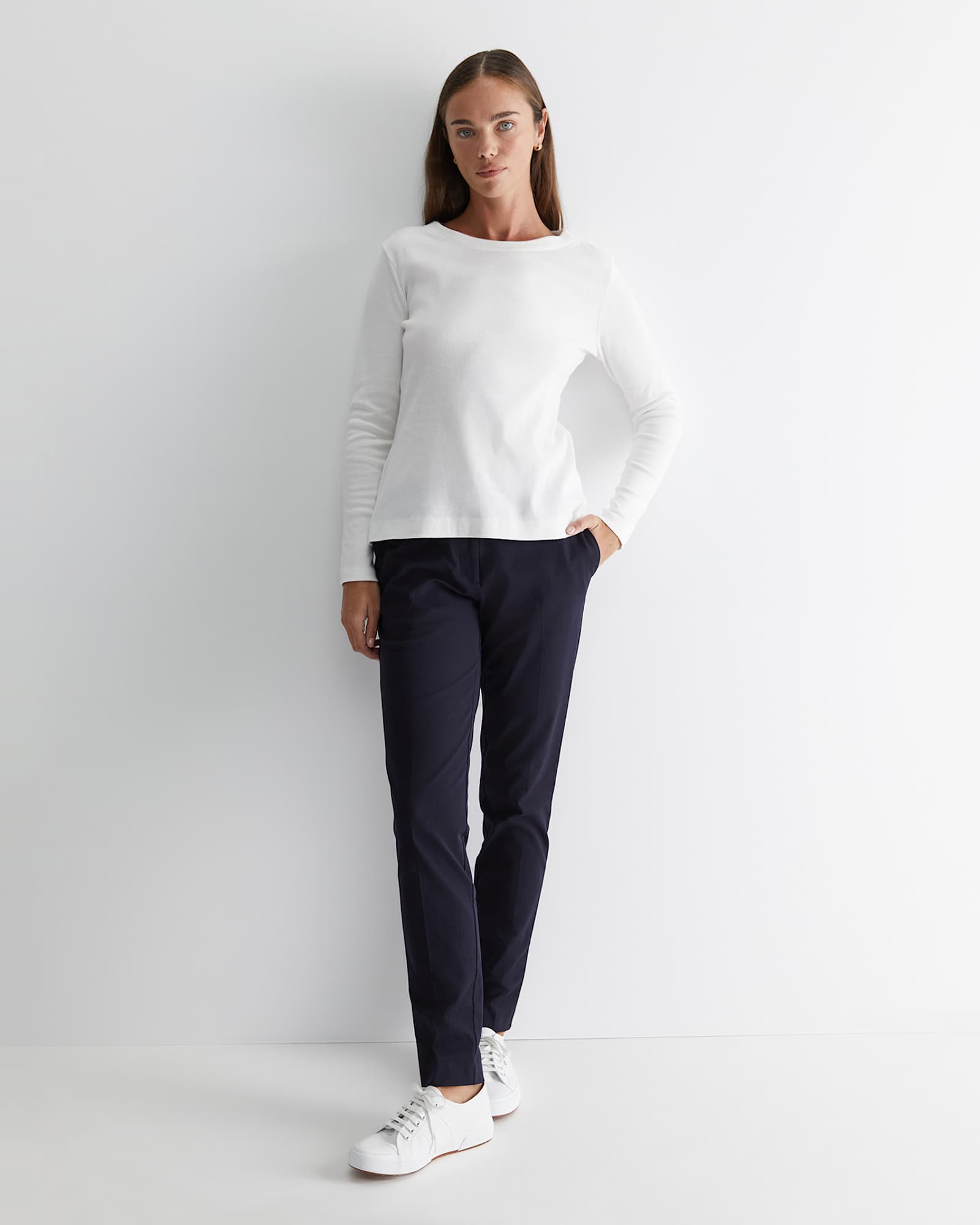 Heidi Long Sleeve Rib Tee in WHITE